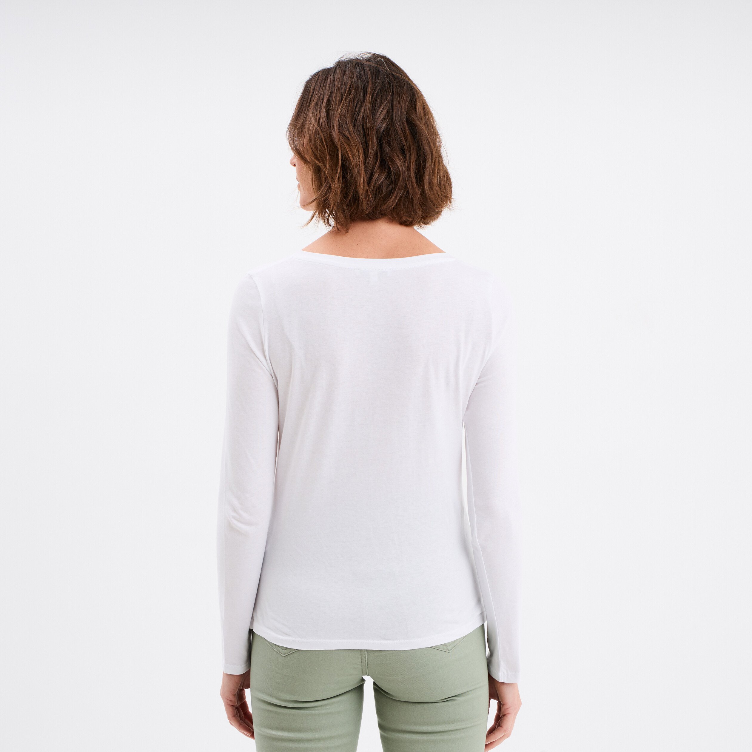 t shirt col en v manches longues coton blanc femme T-shirt col en V manches longues coton blanc femme