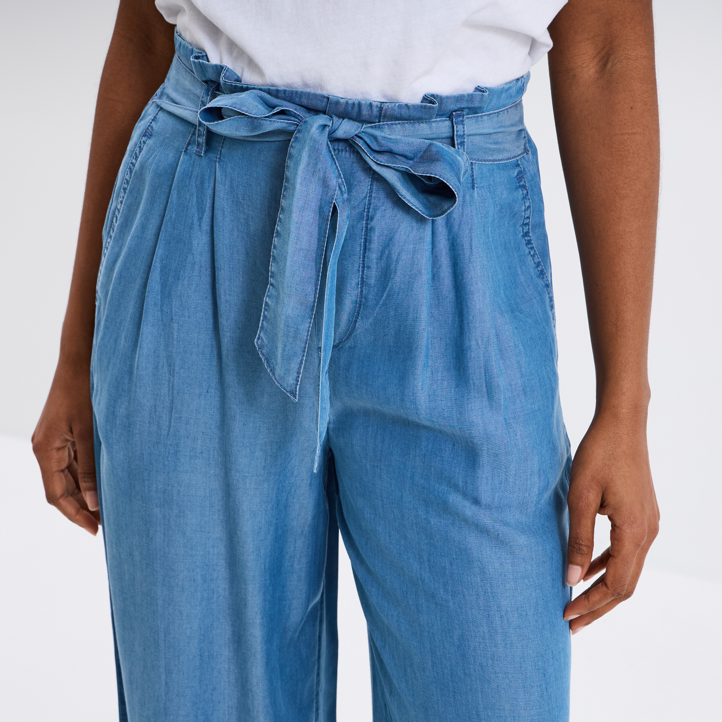 jean large taille elastiquee ceinture denim double stone femme Jean large taille élastiquée ceinturé denim double stone femme
