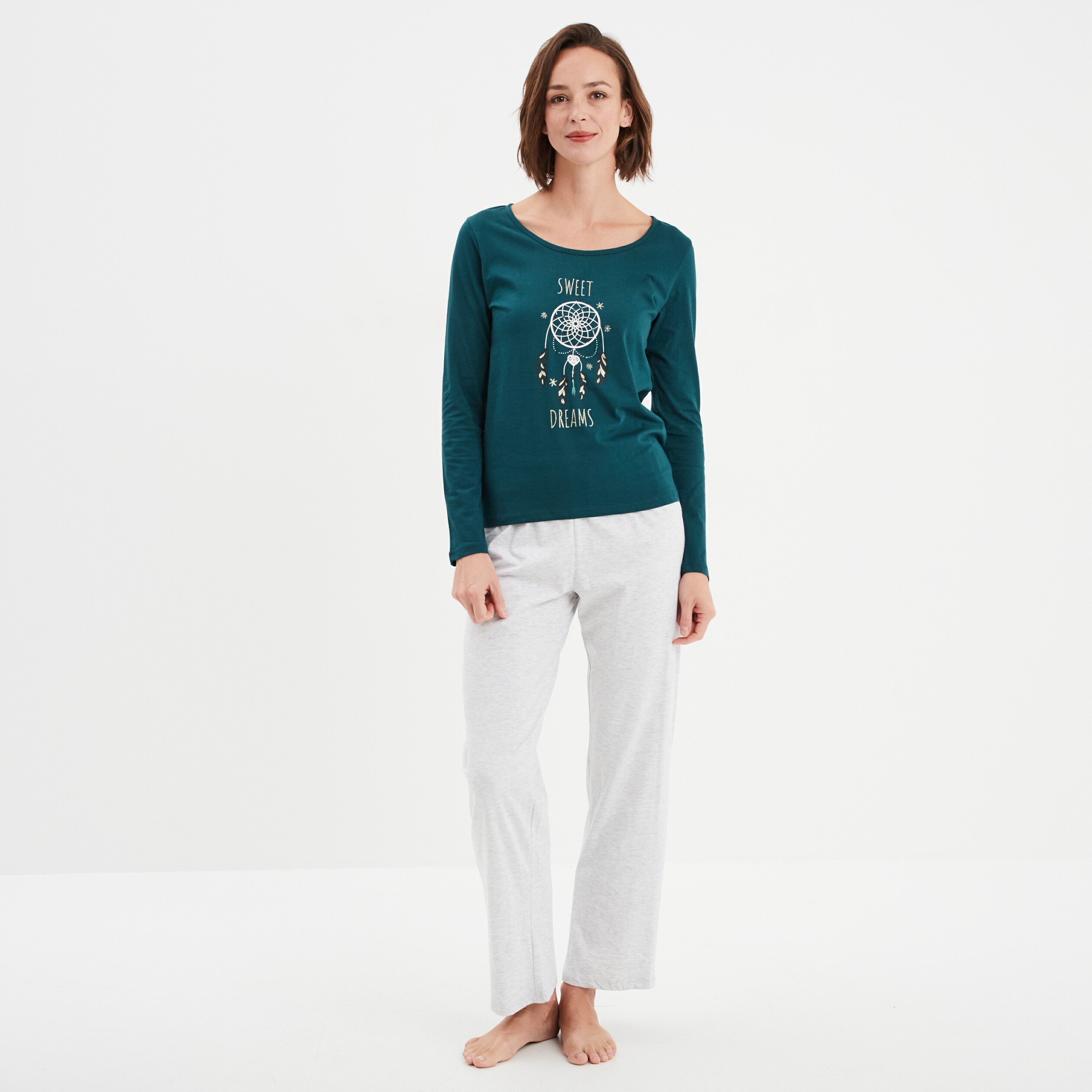 ensemble pyjama 2 pieces coton vert fonce femme Ensemble pyjama 2 pièces coton vert foncé femme