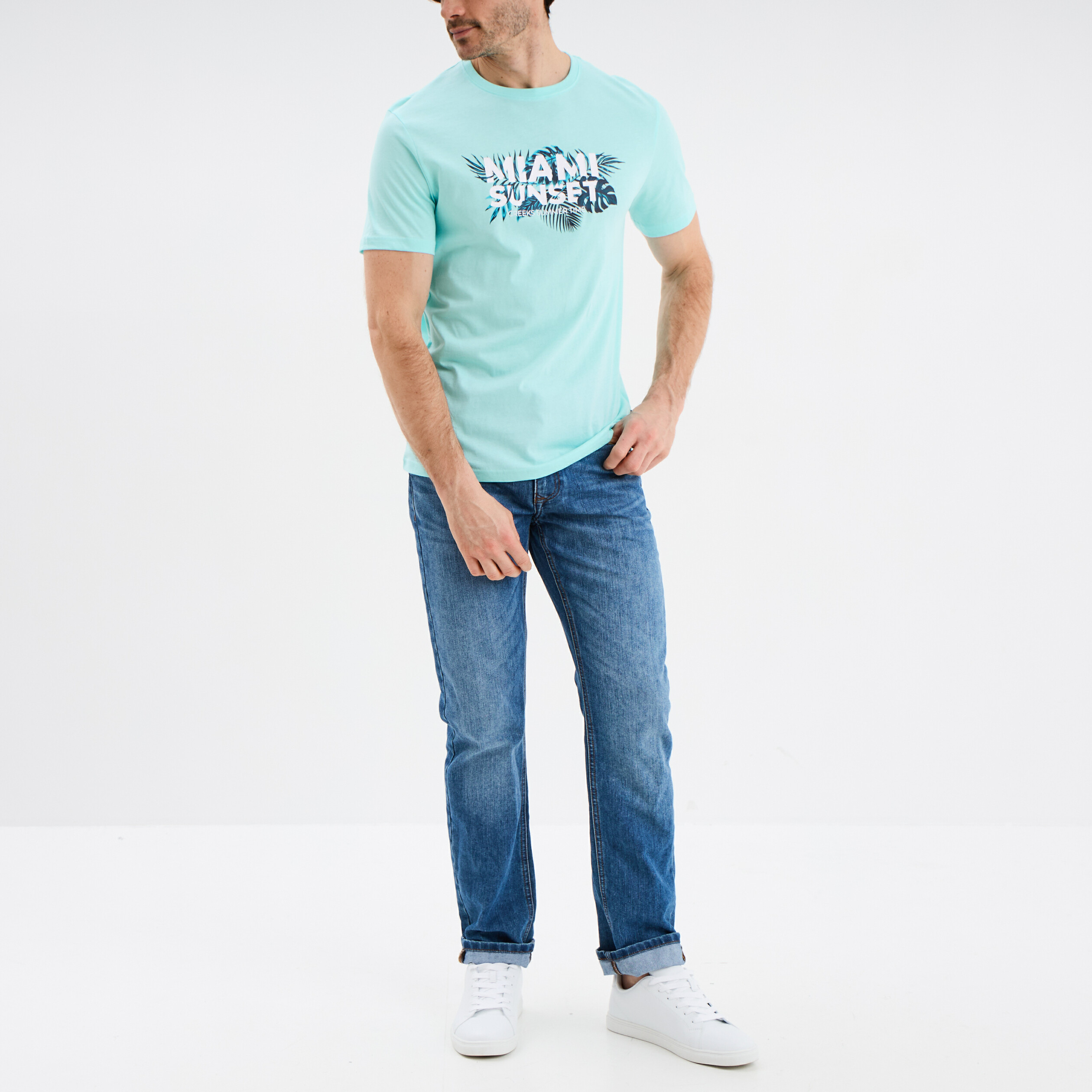 t shirt col rond manches courtes coton bleu turquoise homme T-shirt col rond manches courtes coton bleu turquoise homme