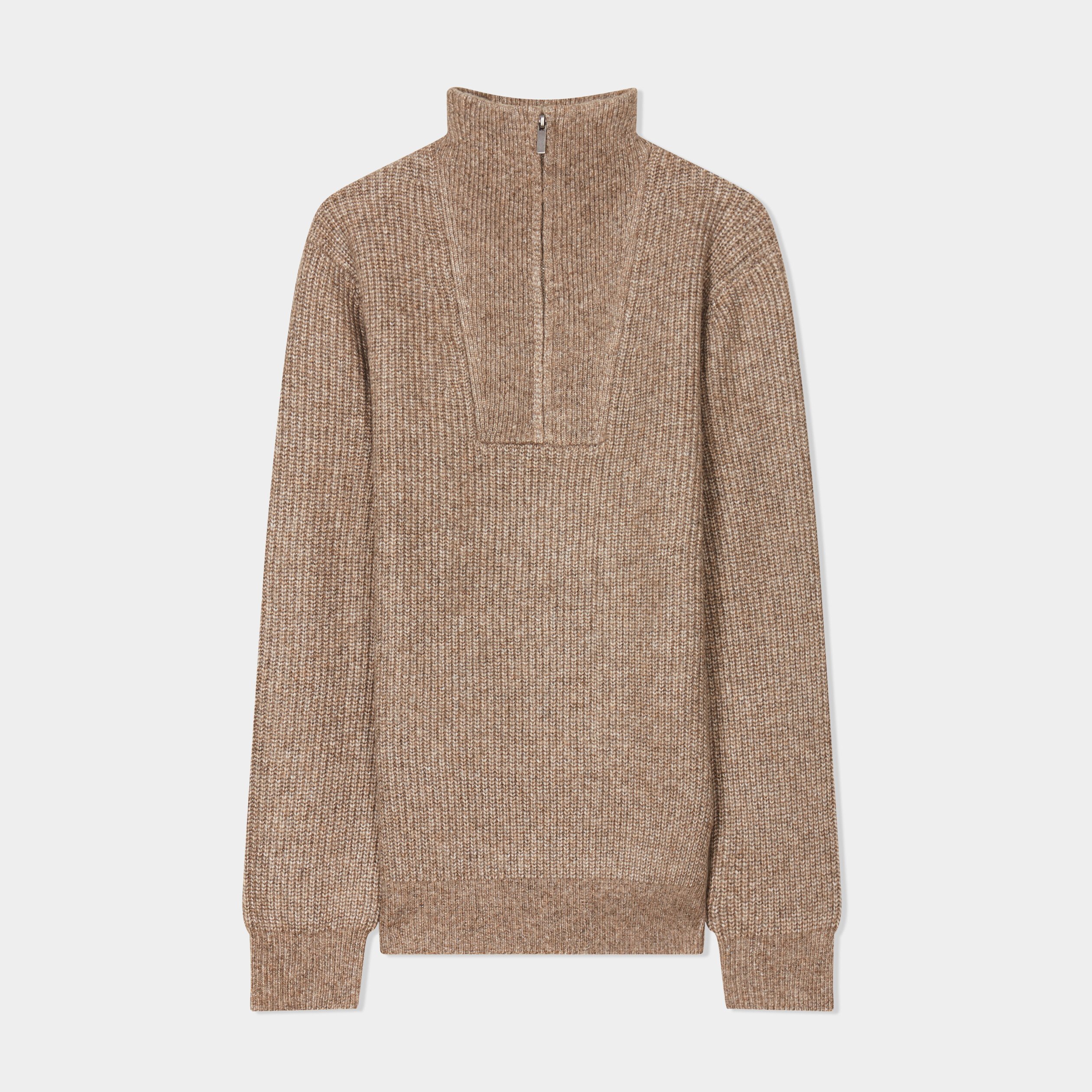 pull avec col camionneur cotele taupe homme Pull avec col camionneur côtelé taupe homme