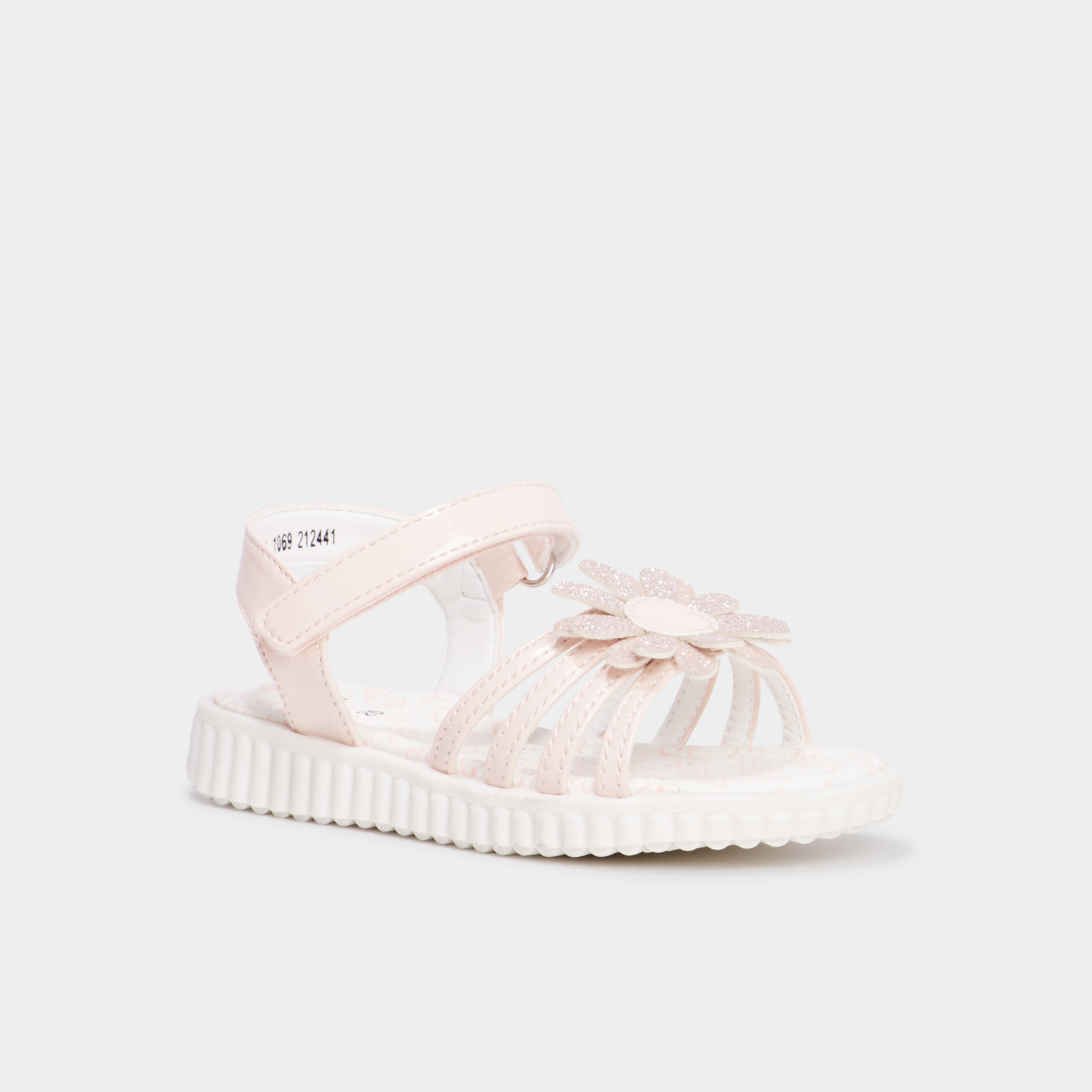 Sandales &agrave; scratchs avec fleurs rose fille