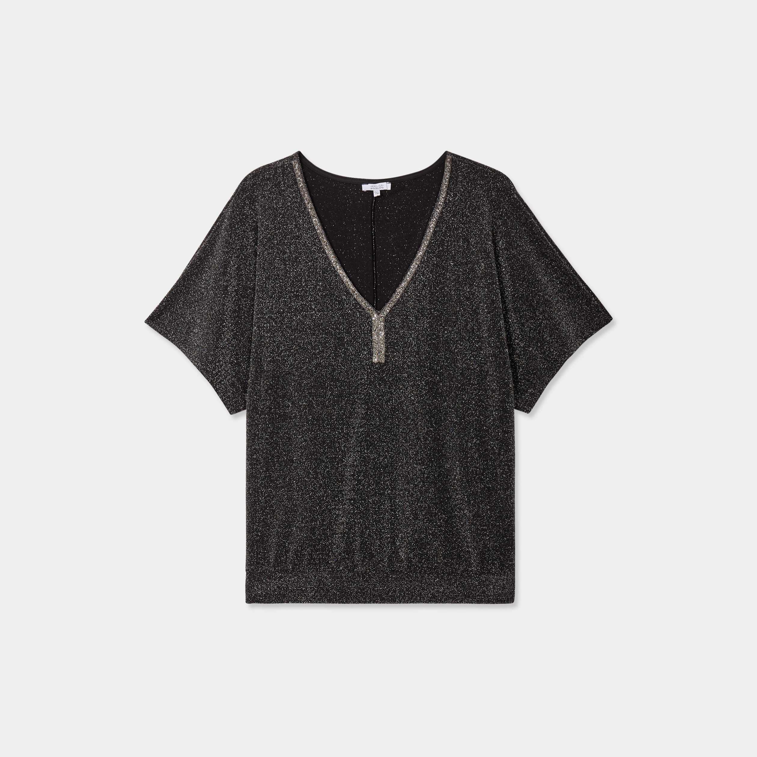 T-shirt manches courtes fils m&eacute;tallis&eacute;s gris argent femme grande taille