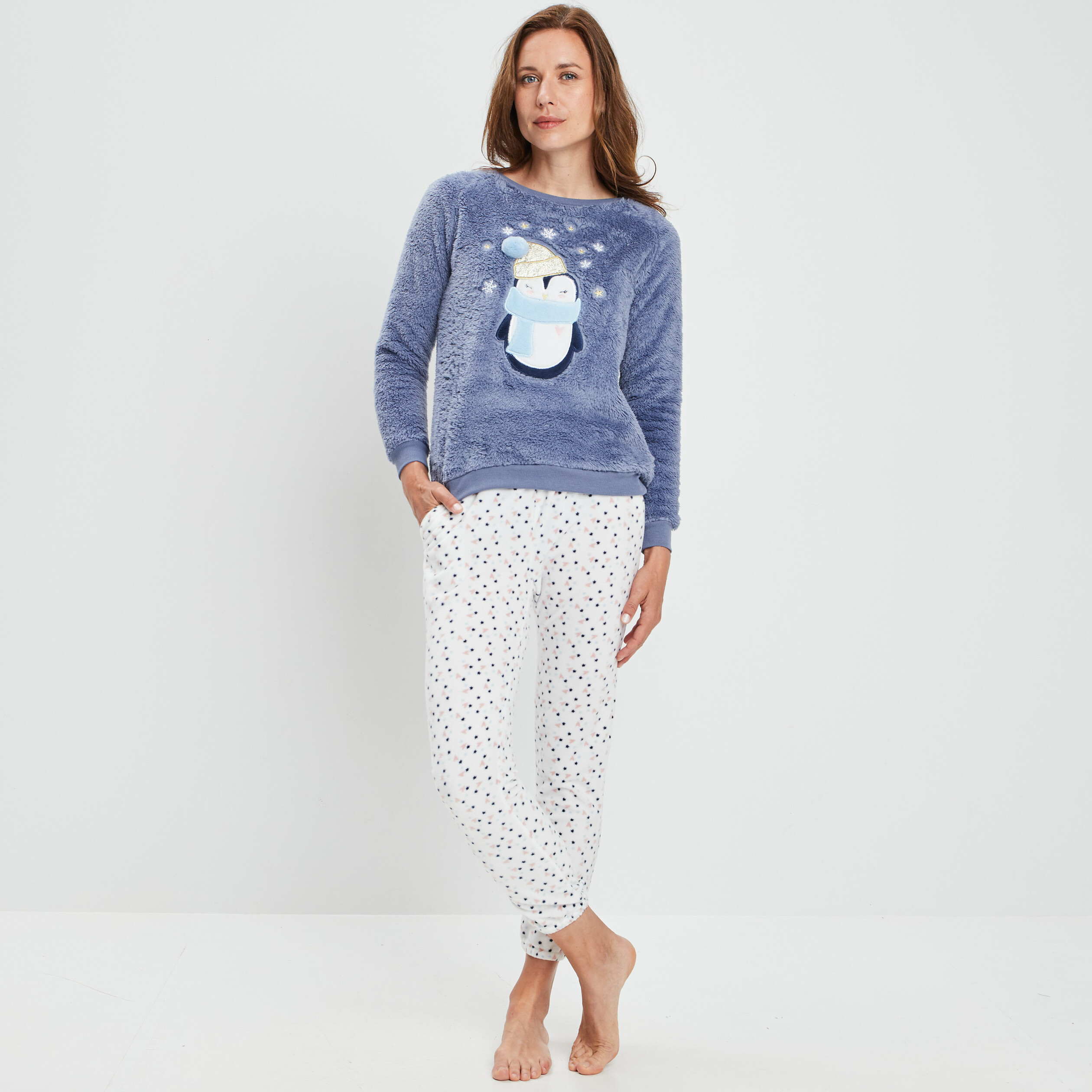Ensemble pyjama de Noël 2 pièces bleu lavande femme