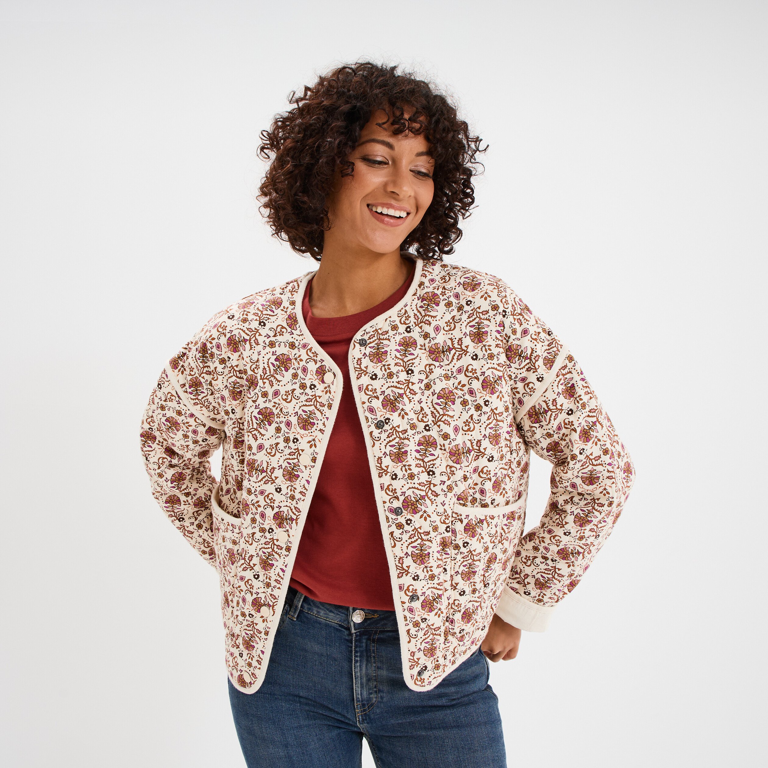 veste matelassee col rond coton blanc femme Veste matelassée col rond coton blanc femme