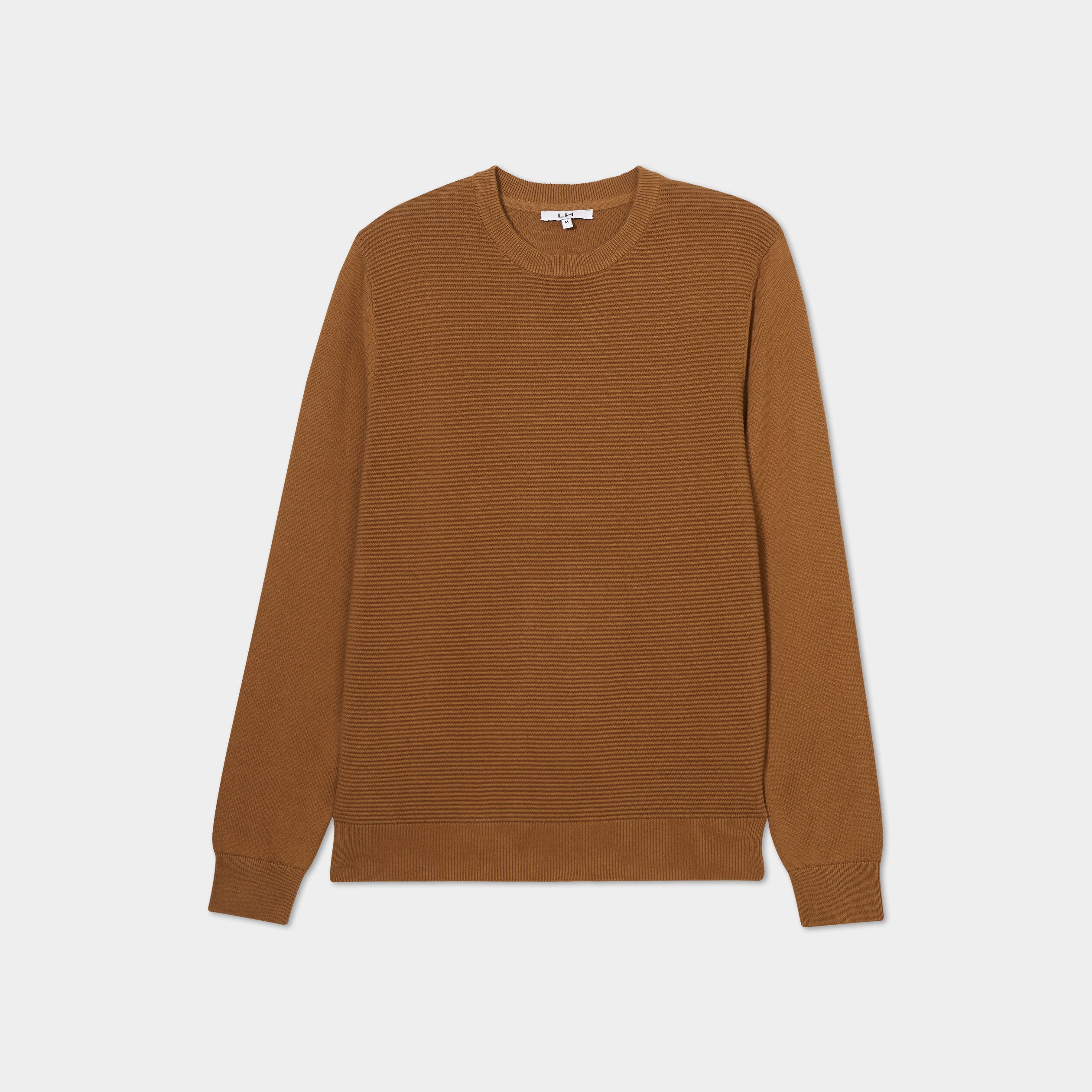 Pull col rond coton manches longues marron homme La Halle