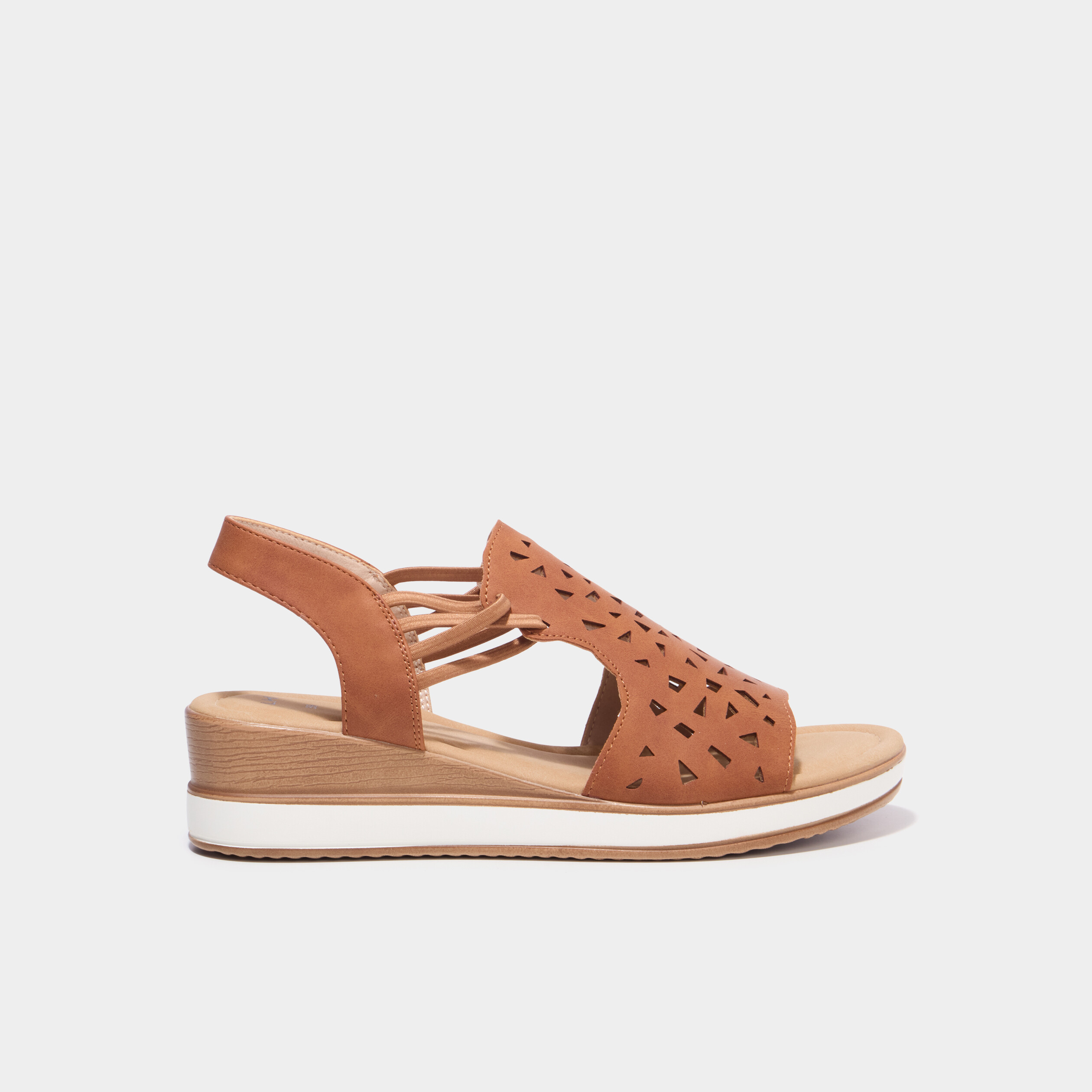 Sandales compens&eacute;es bride &eacute;lastiqu&eacute;e marron femme