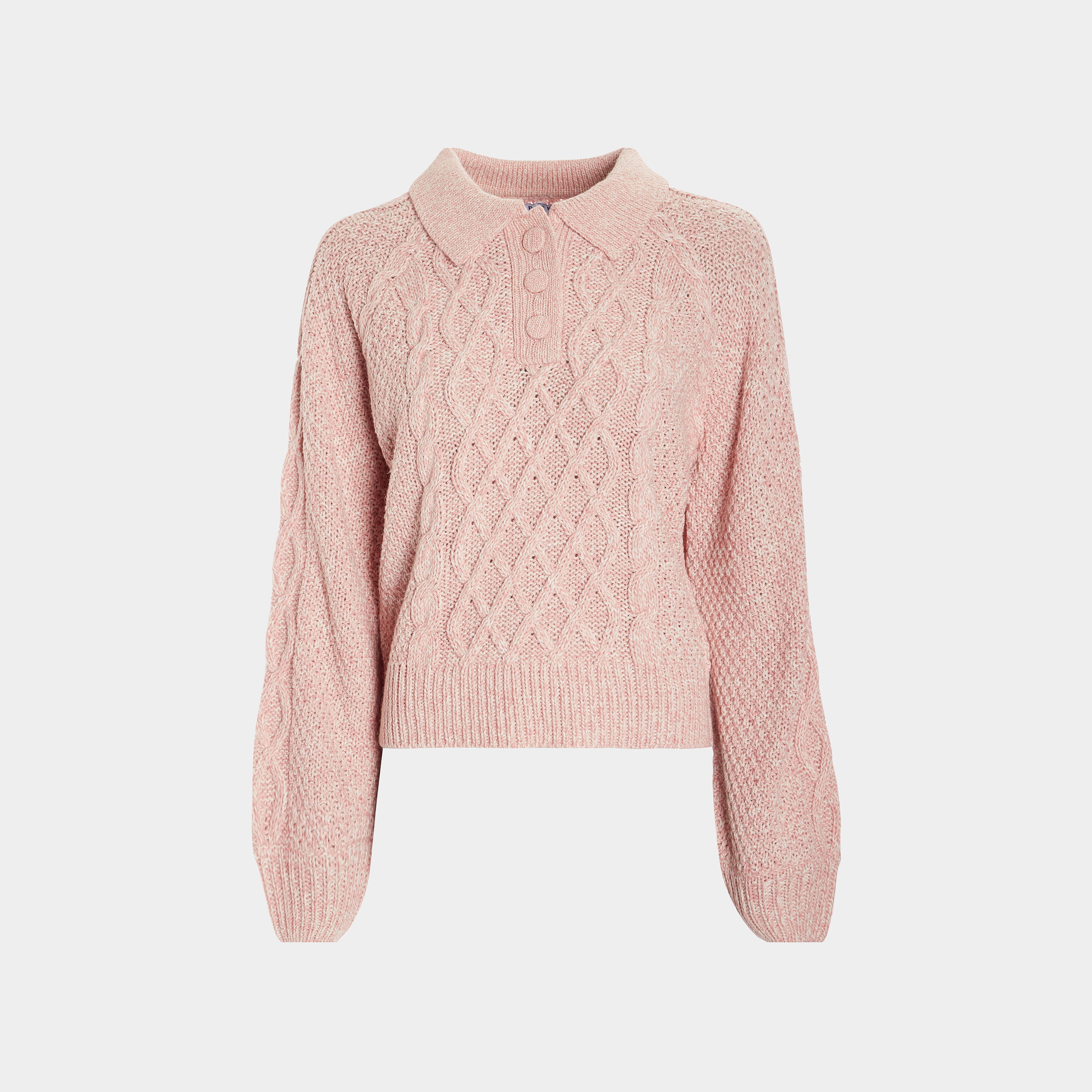 Pull à col polo boutonné rose femme