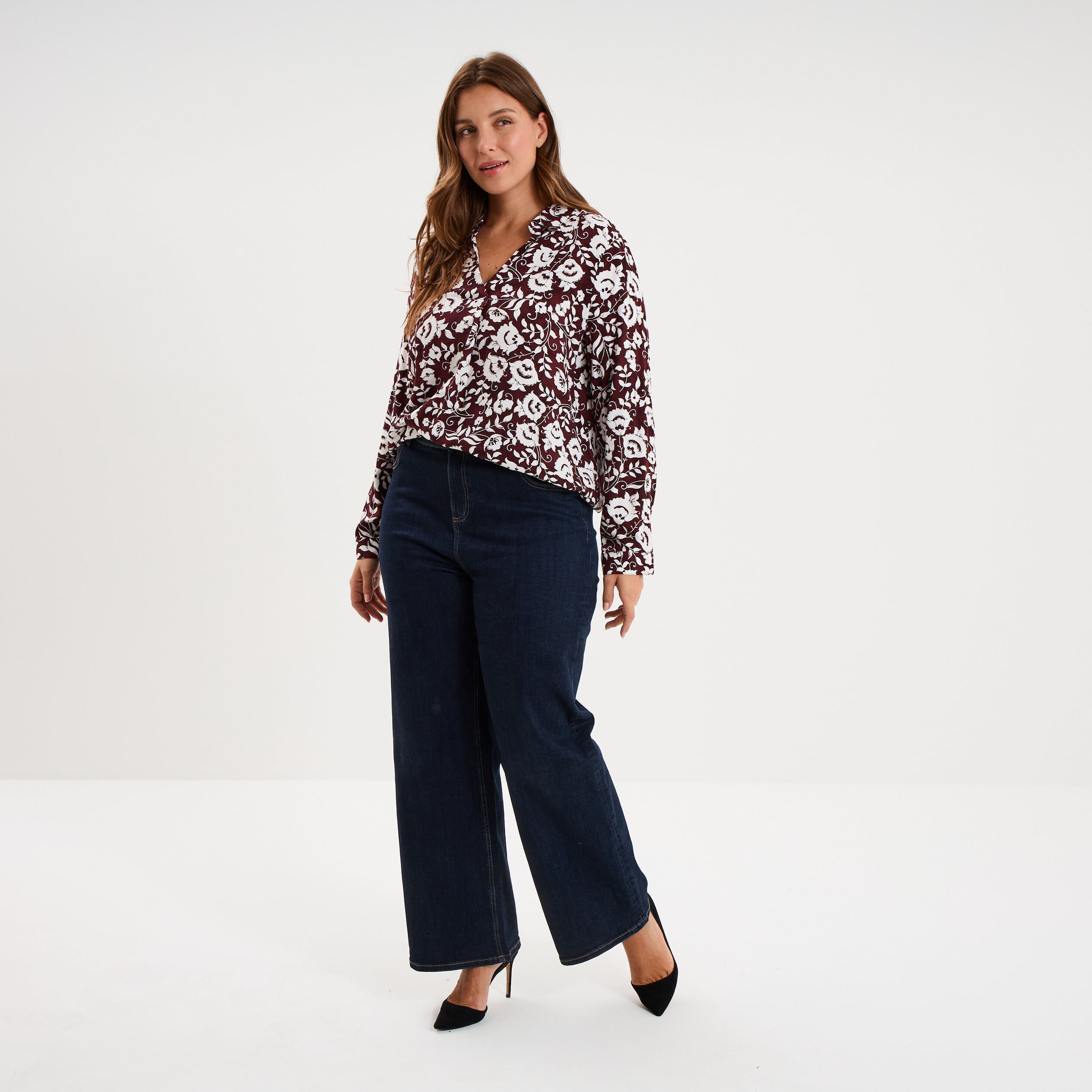 Blouse fluide manches 3/4 bordeaux femme grande taille