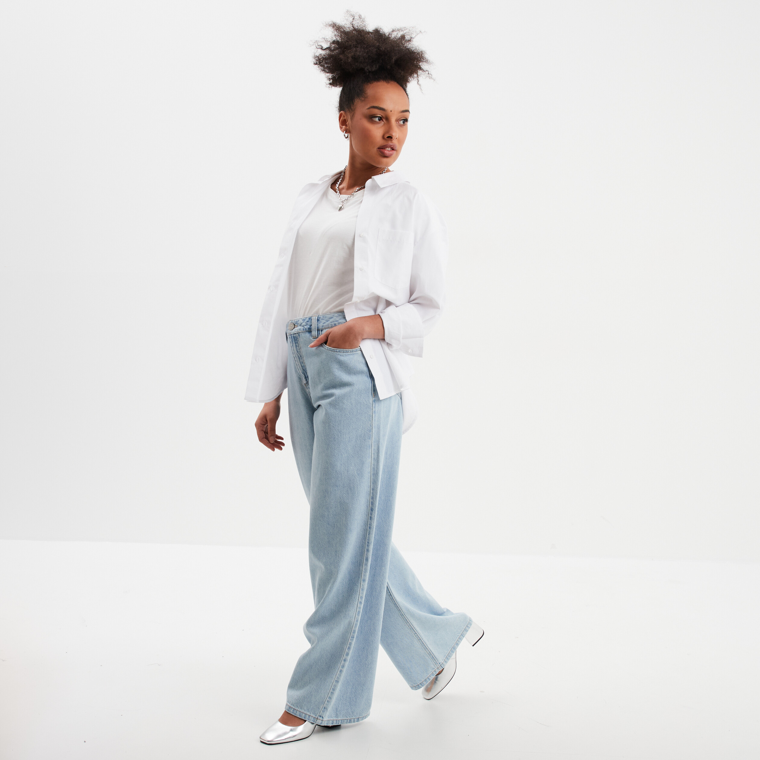 Jeans extra wide leg taille haute Creeks denim triple stone femme