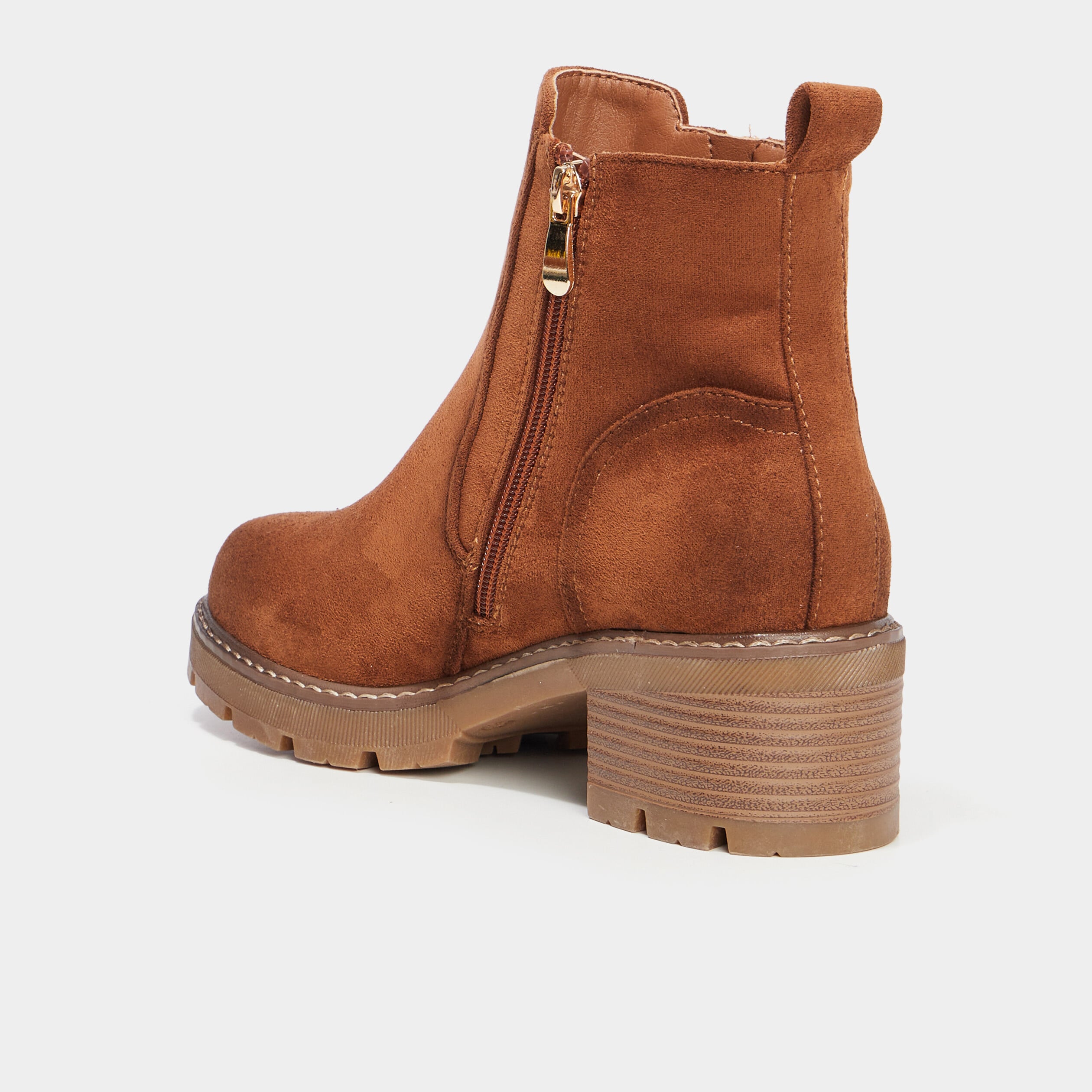 Bottines &agrave; talons effet daim zipp&eacute;es marron femme