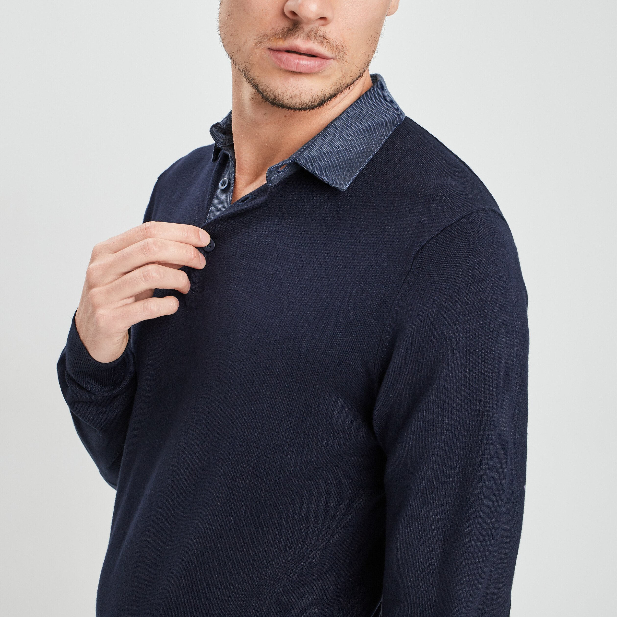 Pull avec col polo bleu marine homme