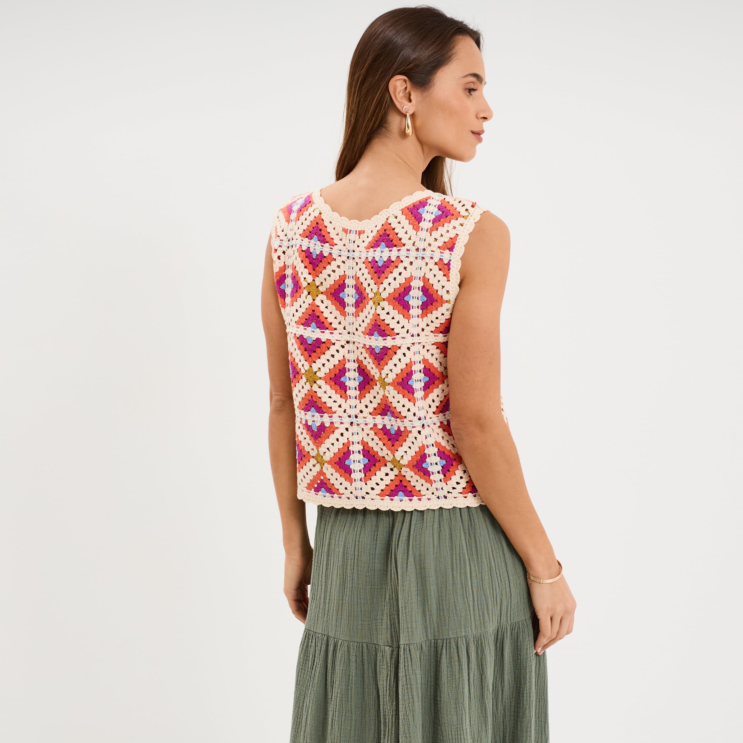 D&eacute;bardeur sans manches effet crochet multicolore femme