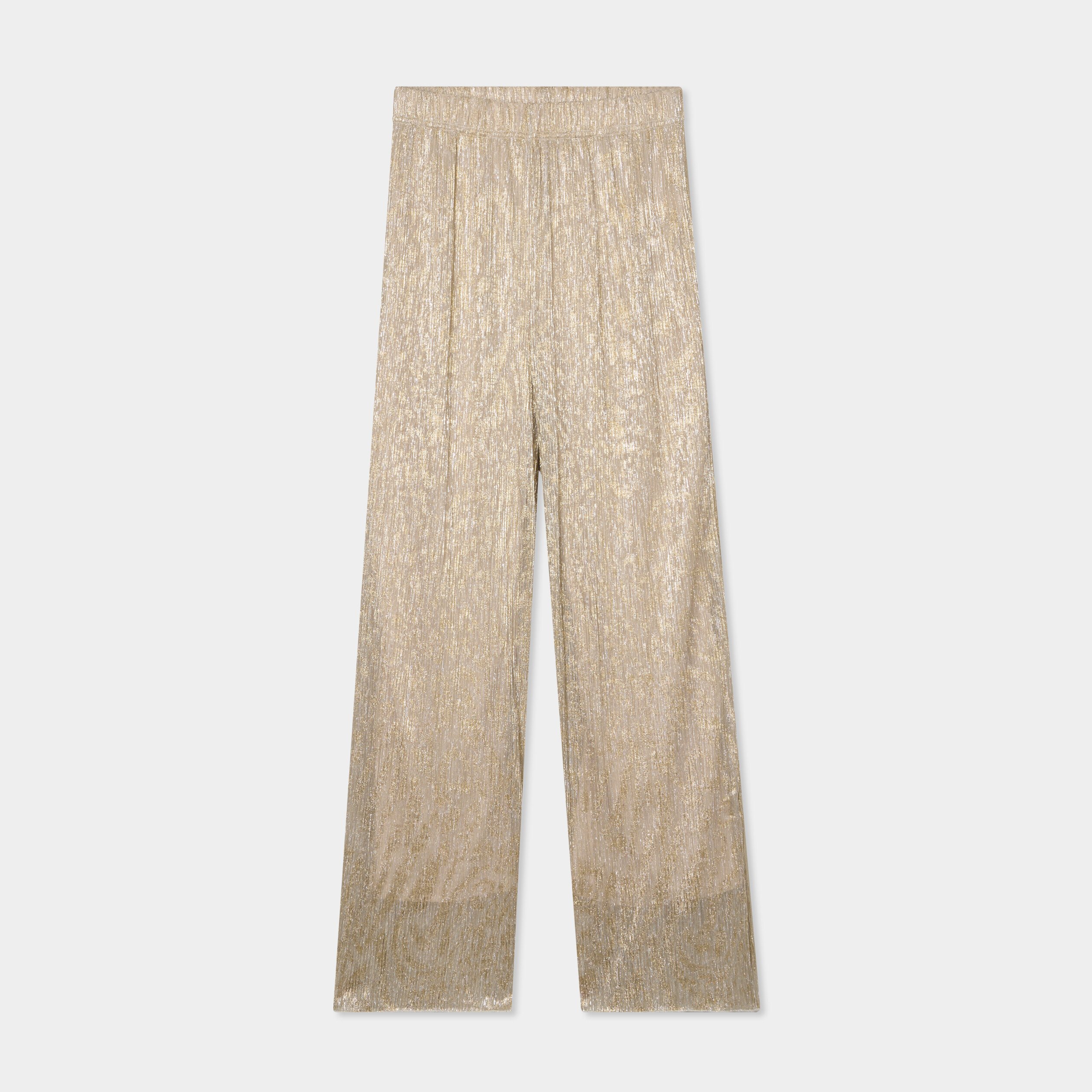 pantalon plisse taille elastiquee jaune or femme Pantalon plissé taille élastiquée jaune or femme