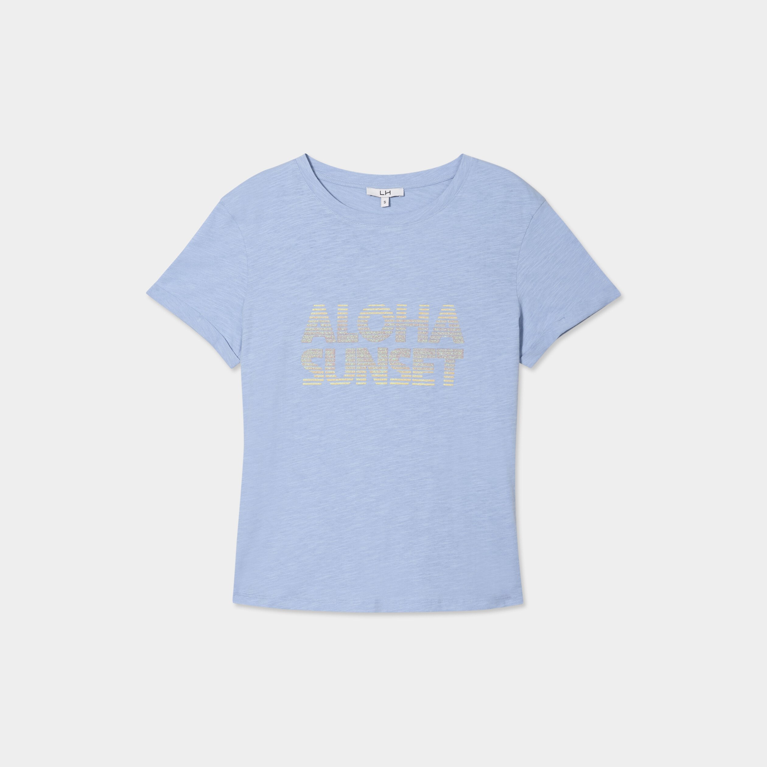 t shirt manches courtes coton denim baby bleu femme T-shirt manches courtes coton denim baby bleu femme