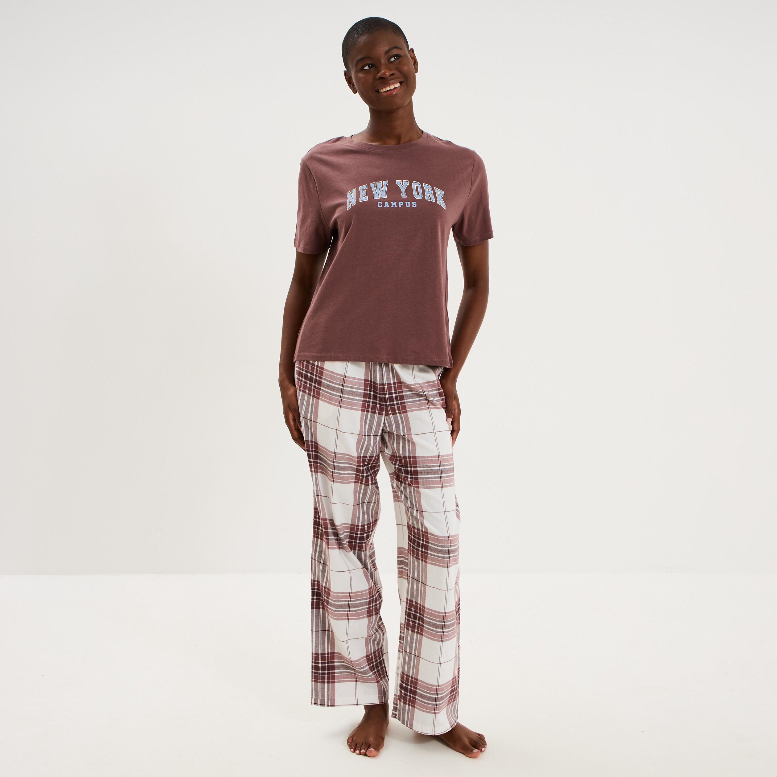 Ensemble pyjama pantalon t-shirt coton beige femme
