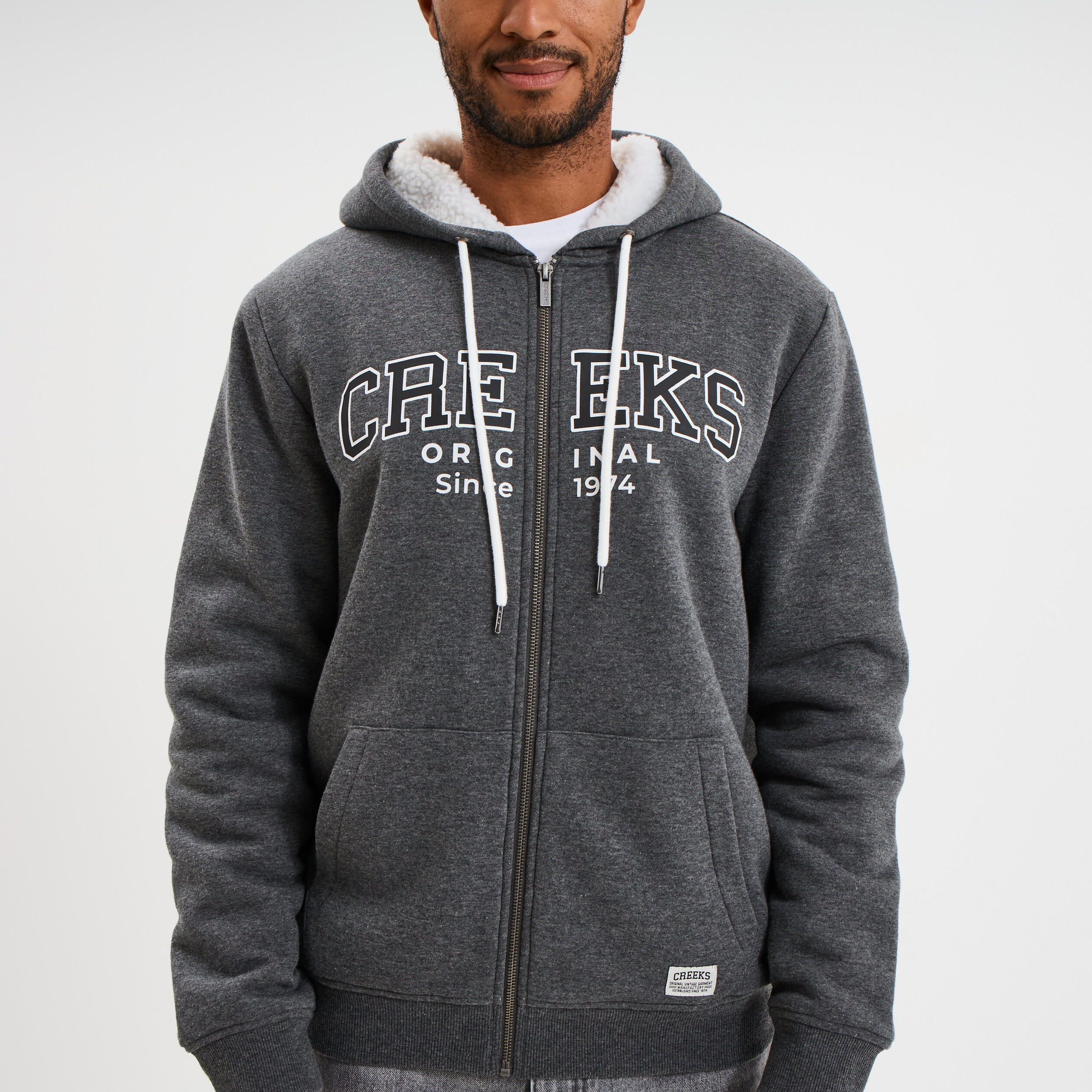 Sweat zippé à capuche doublé gris foncé homme