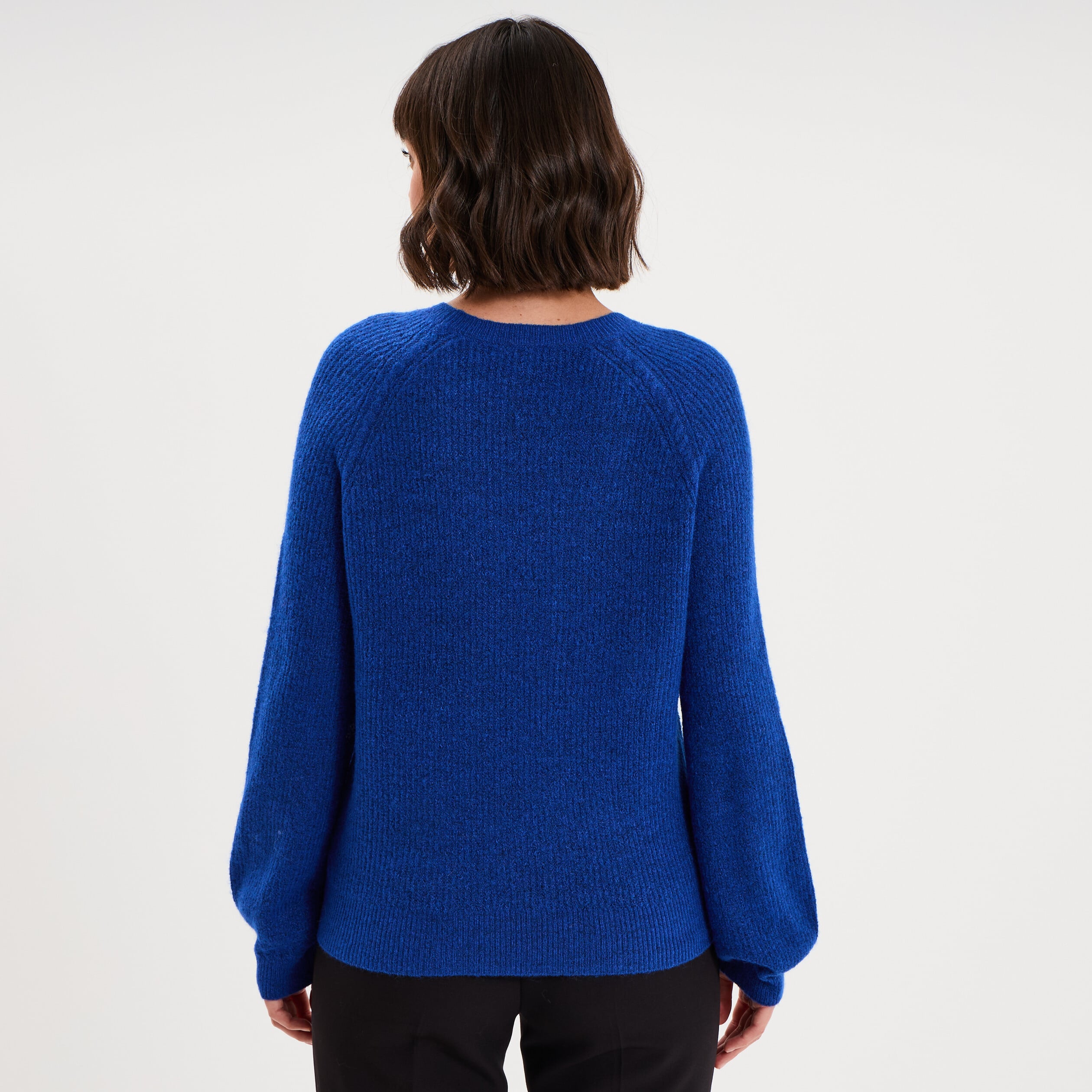 Pull col rond manches longues bleu roi femme