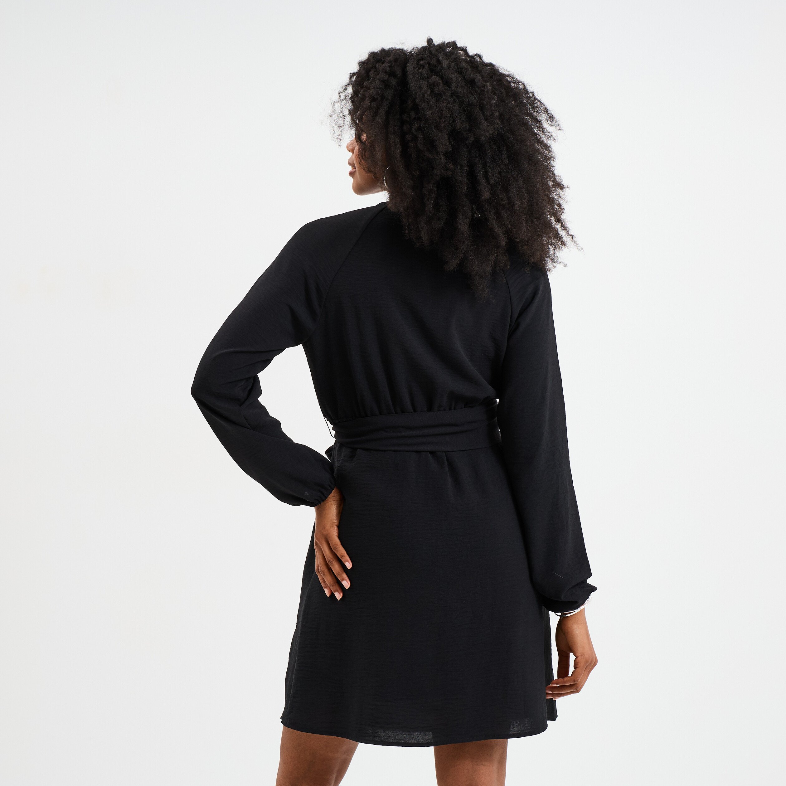 robe ceinturee col cache coeur noir femme Robe ceinturée col cache-coeur noir femme