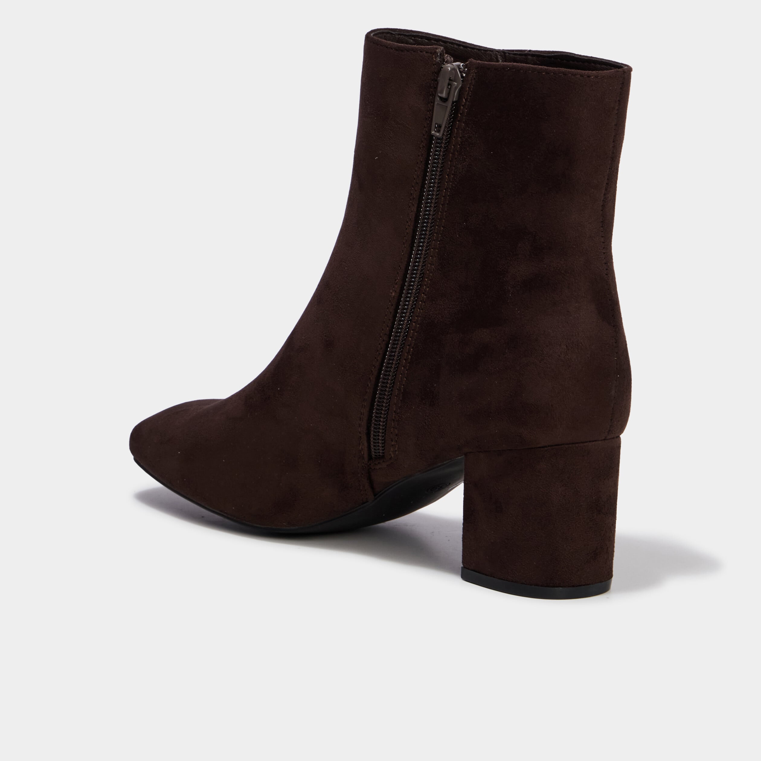 Bottines &agrave; talon bloc su&eacute;dine zip marron fonc&eacute; femme