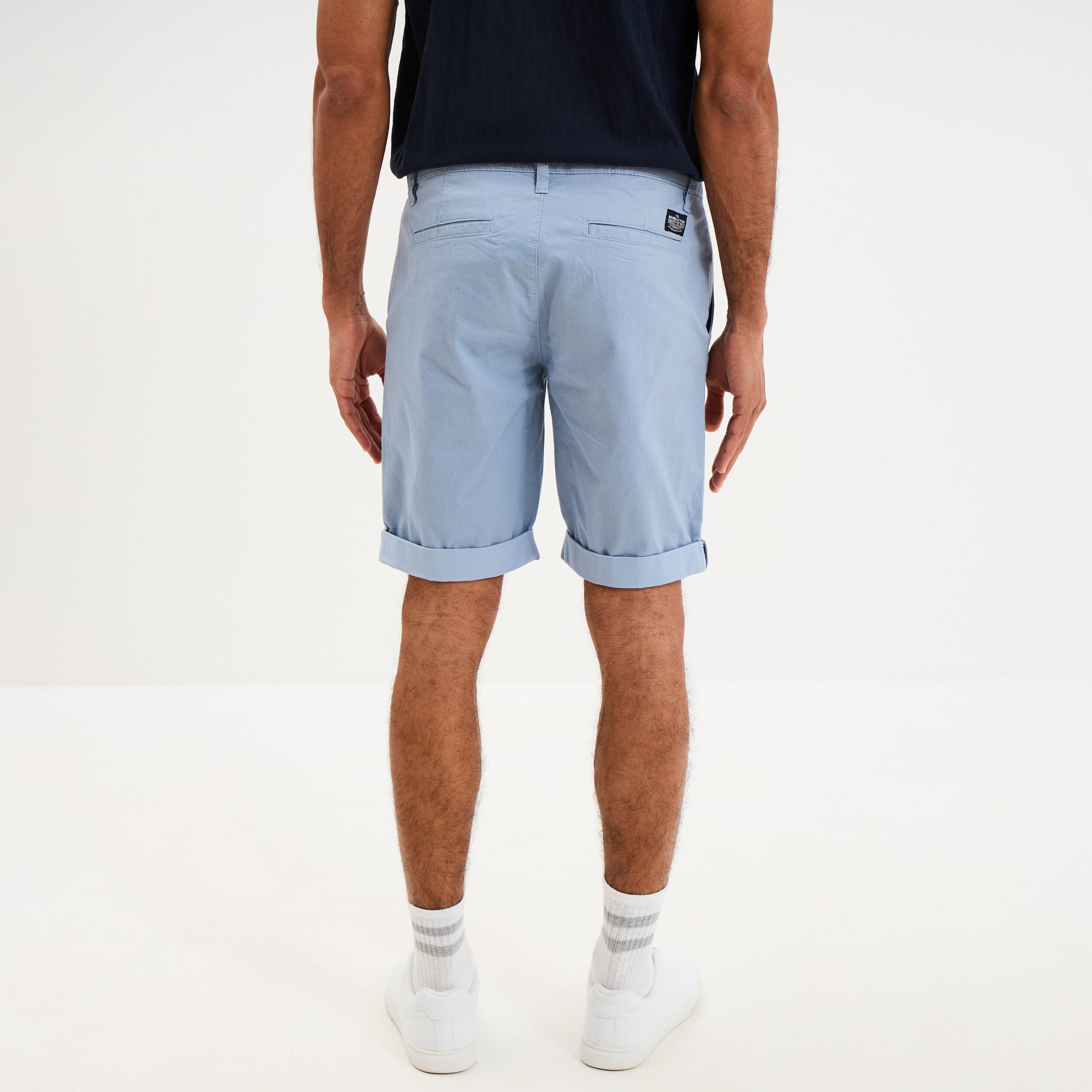 Bermuda short chino droit coton stretch bleu gris homme