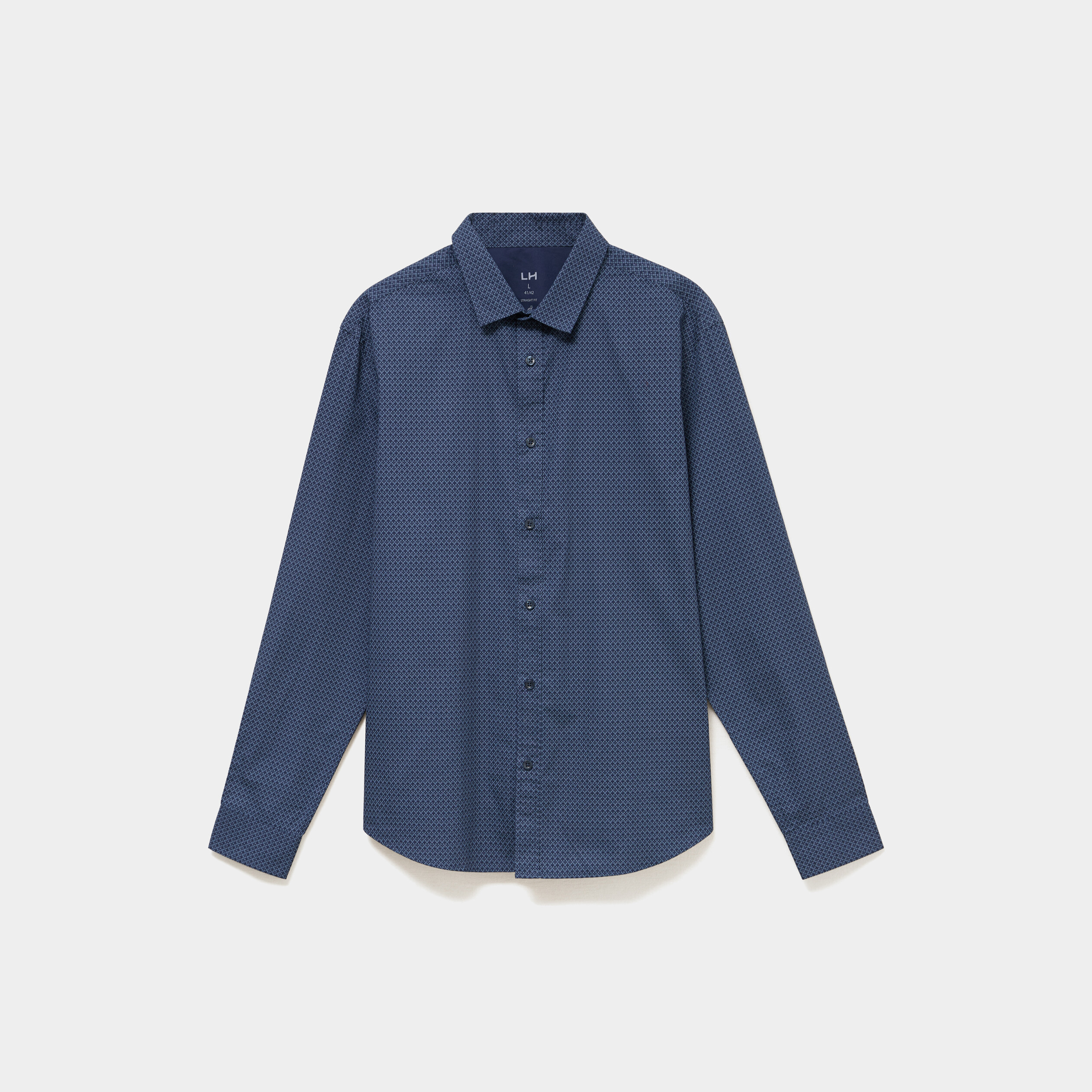 Chemise droite imprim&eacute;e manches longues bleu marine homme