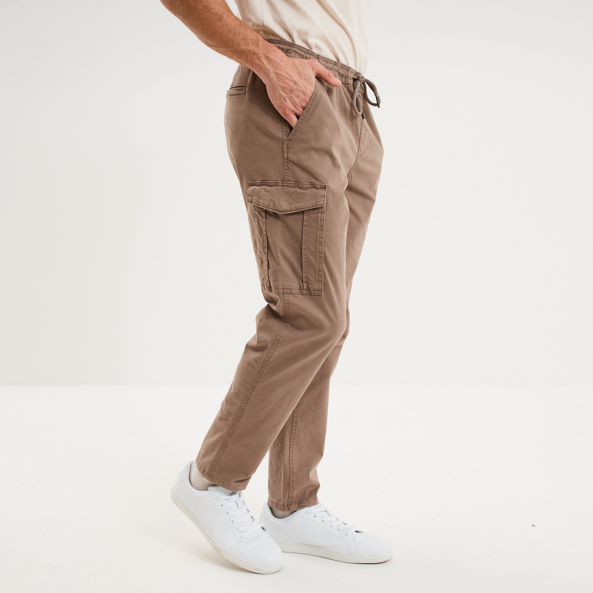 Pantalon cargo taille &eacute;lastiqu&eacute;e marron homme