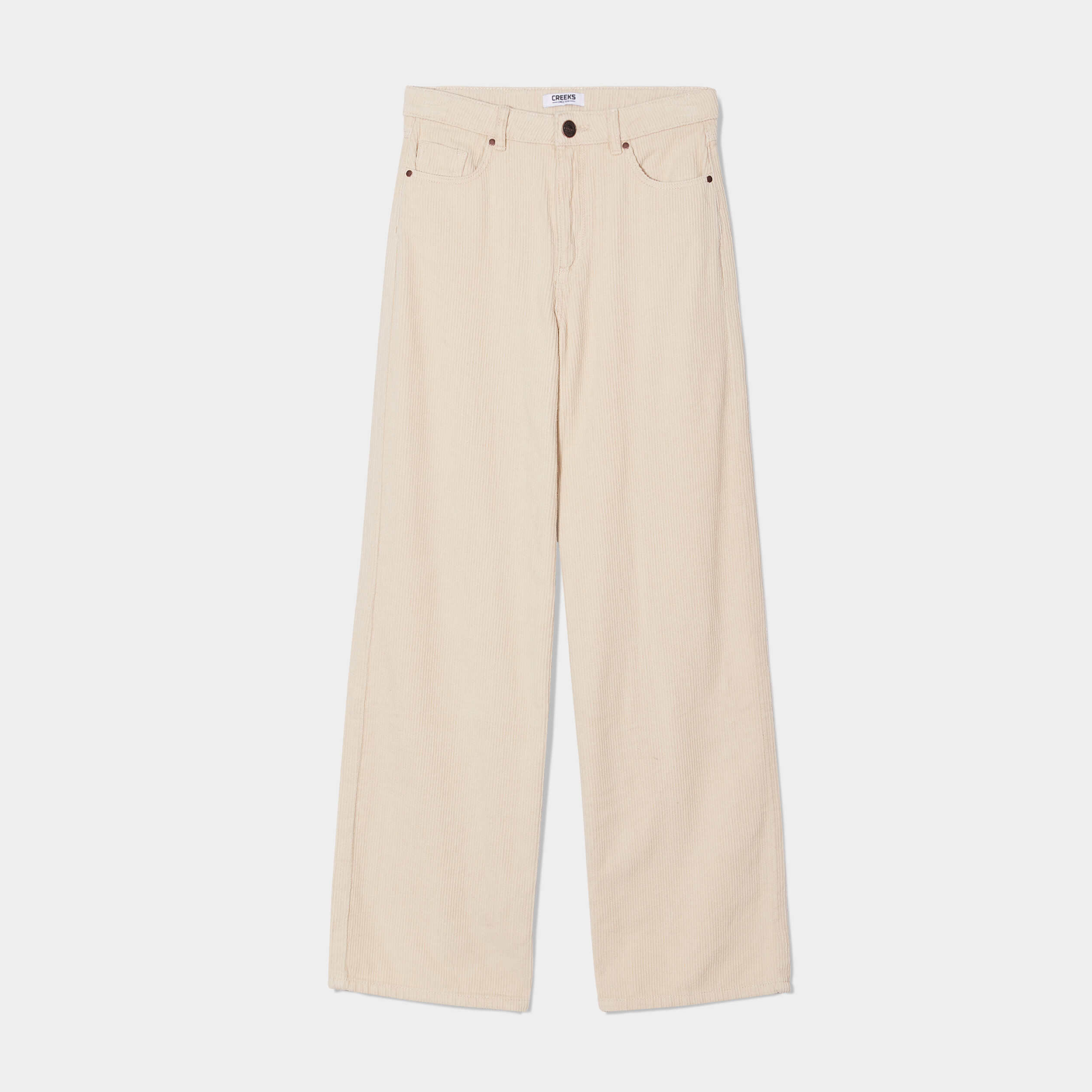 Pantalon velours taille haute large blanc femme