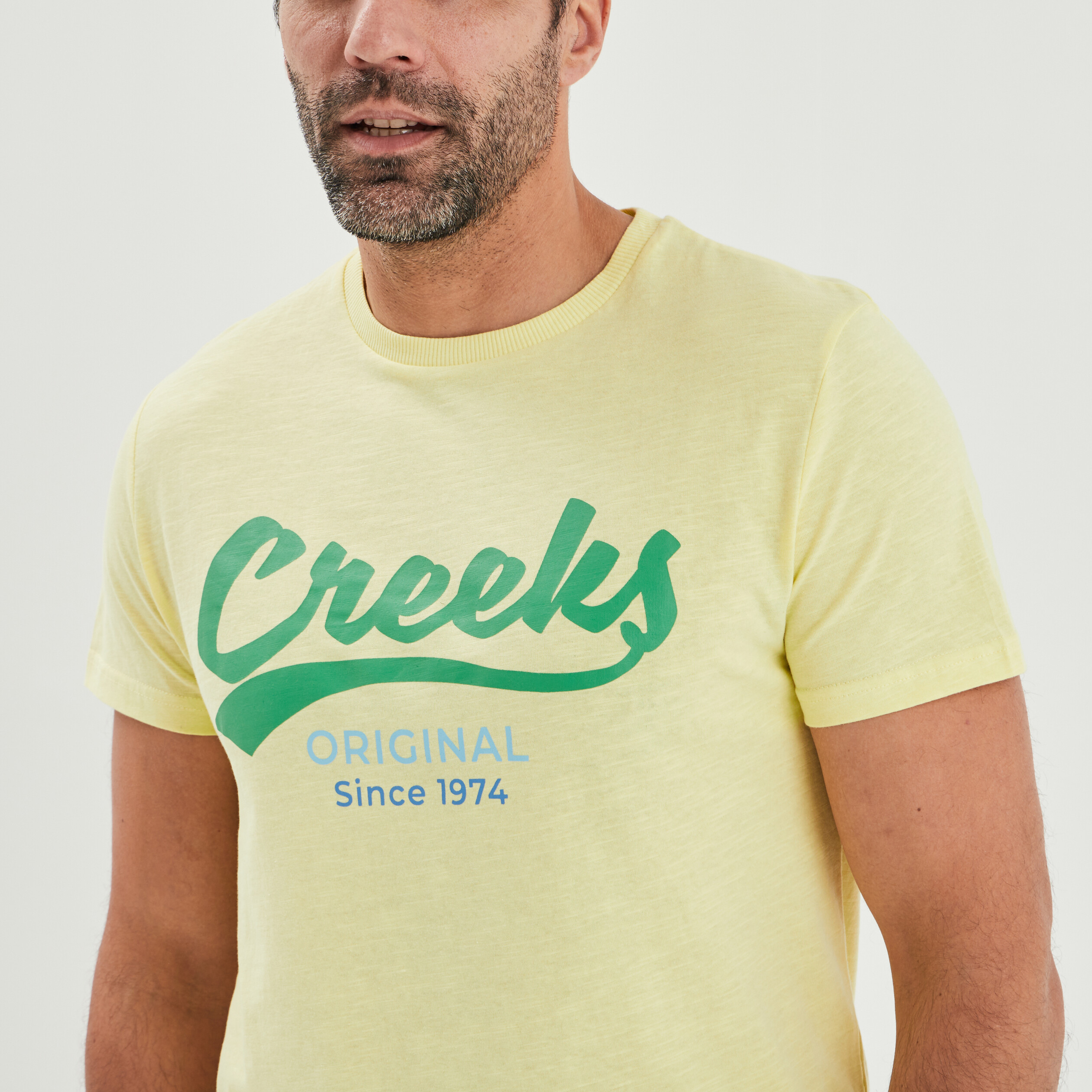 t shirt droit manches courtes creeks jaune homme T-shirt droit manches courtes Creeks jaune homme