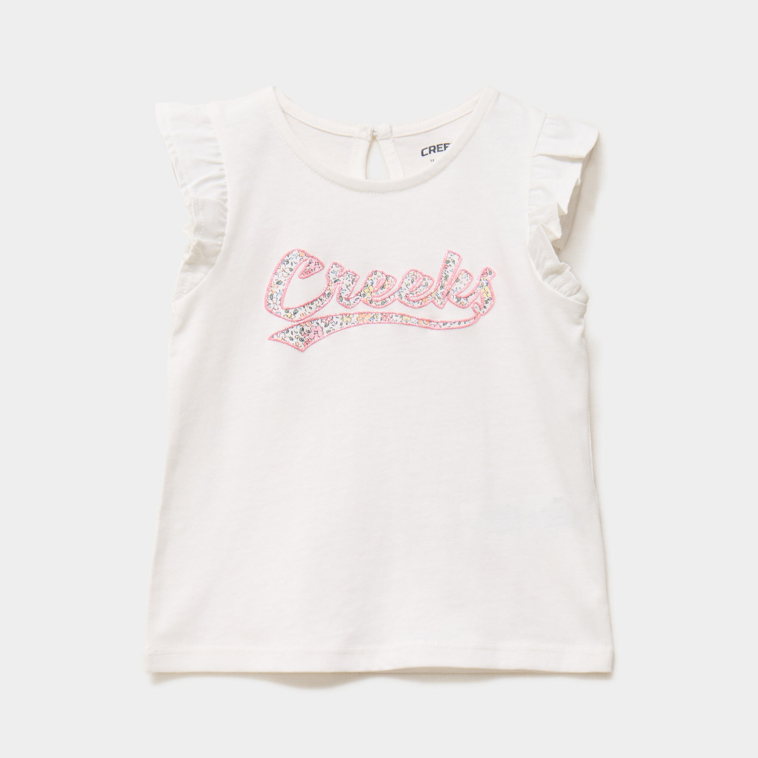 T-shirt manches volants coton ecru b&eacute;b&eacute; fille