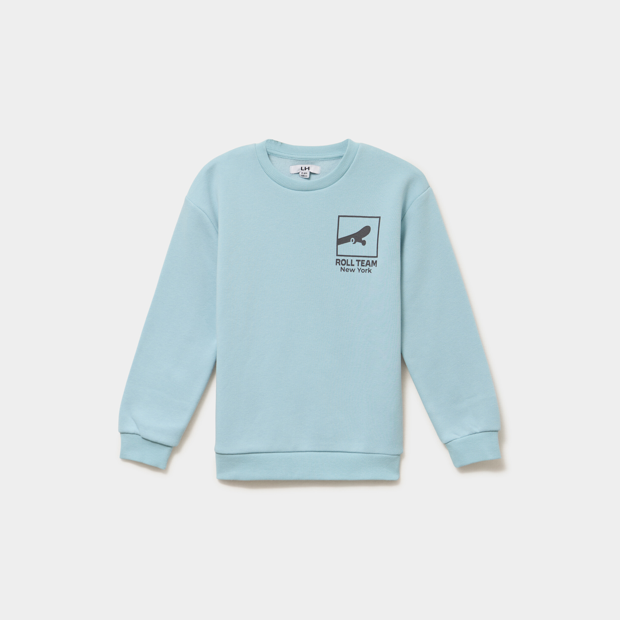 Sweat col rond oversize manches longues bleu gris gar&ccedil;on