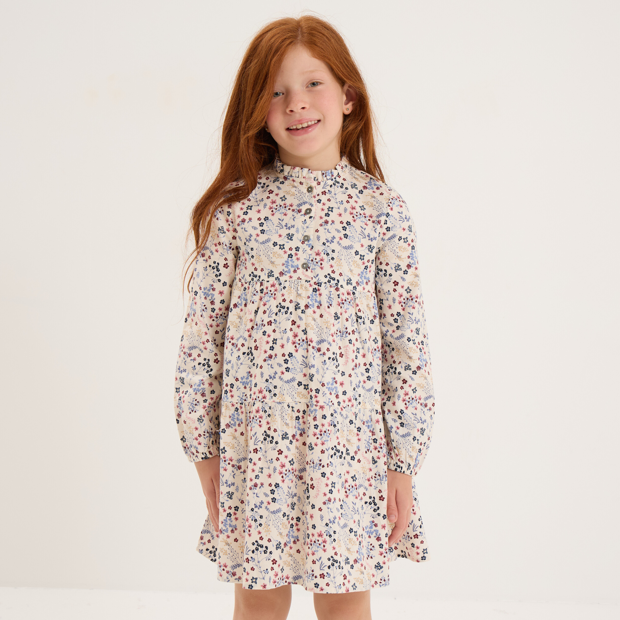 robe manches longues evasee coton beige fille Robe manches longues évasée coton beige fille