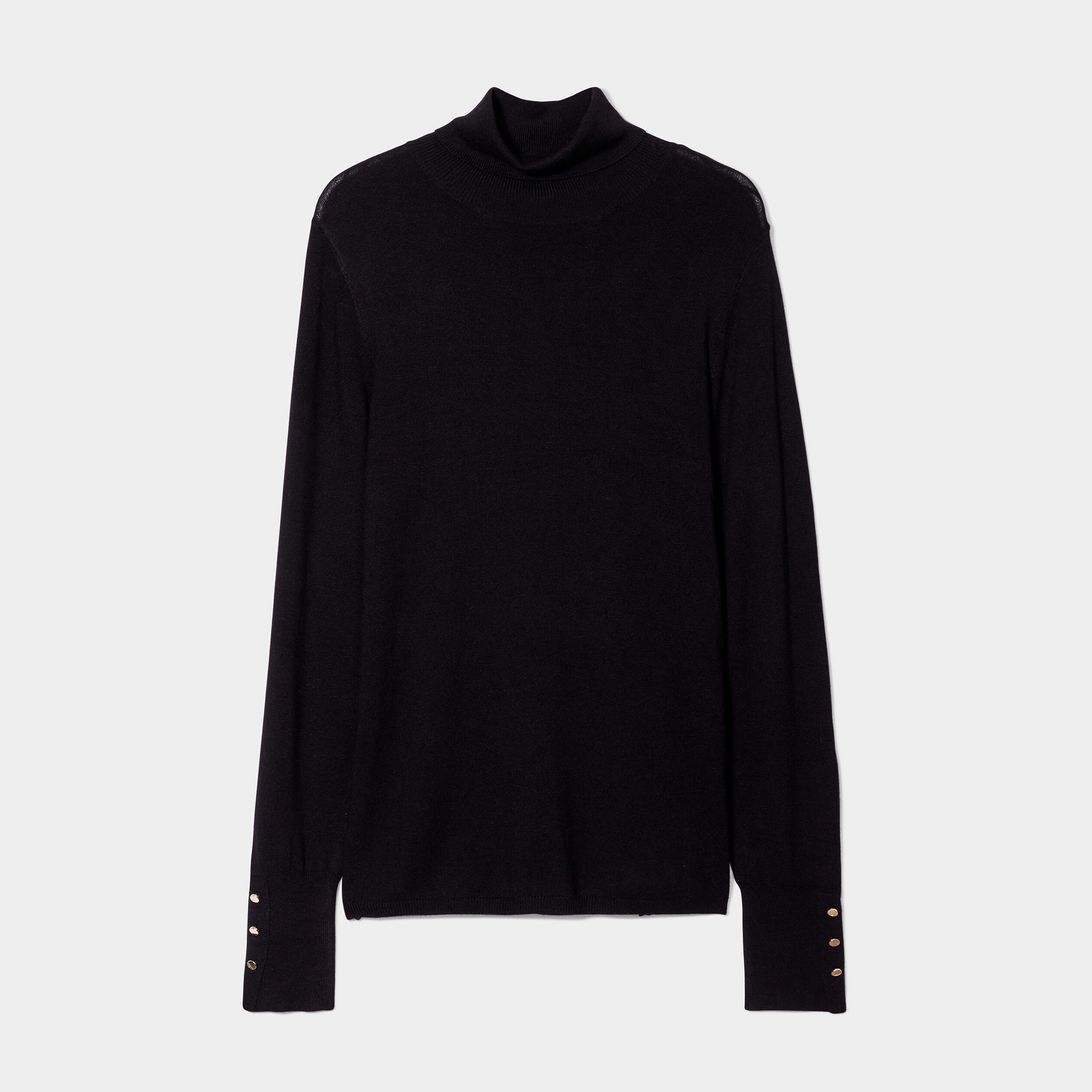 Pull col roulé boutons aux poignets noir femme