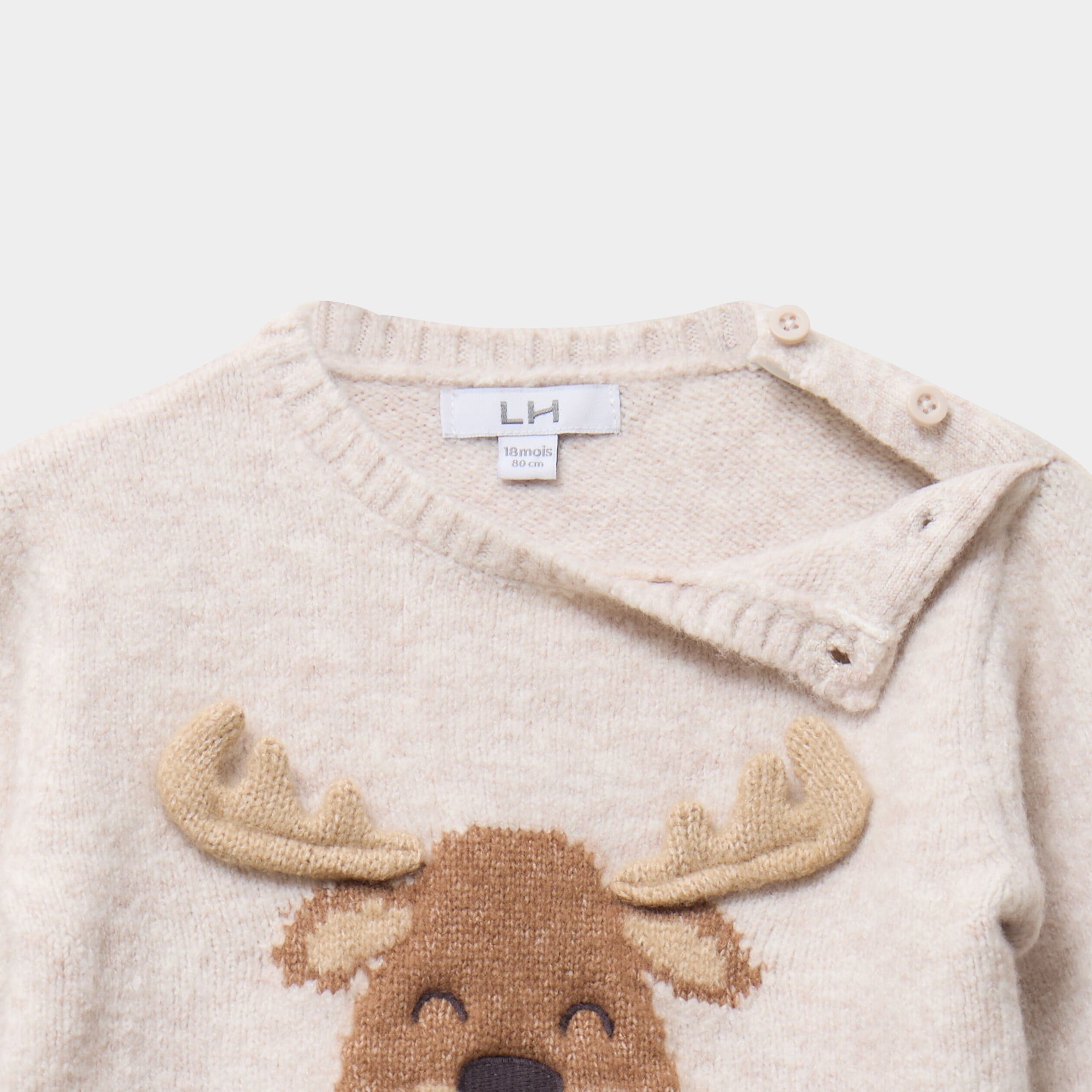 Pull &eacute;paule boutonn&eacute;e manches longues beige b&eacute;b&eacute; gar&ccedil;on