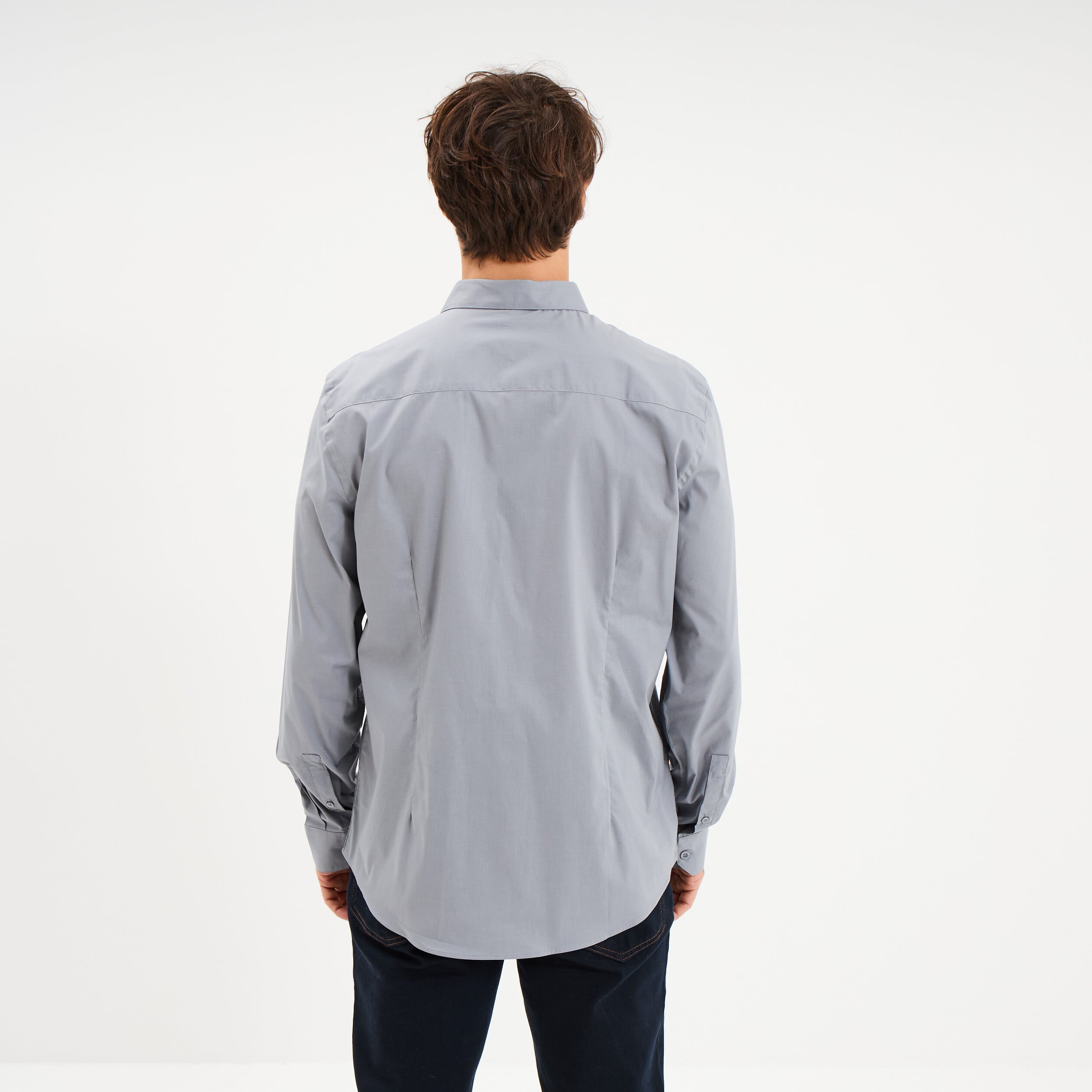 Chemise stretch manches longues bleu gris homme
