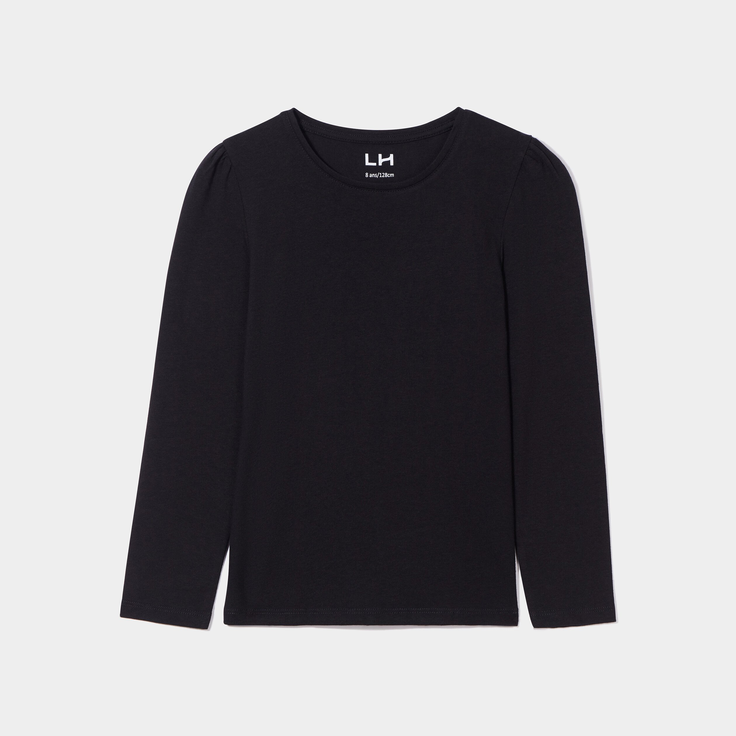 T shirt coton manches longues a fronces noir fille