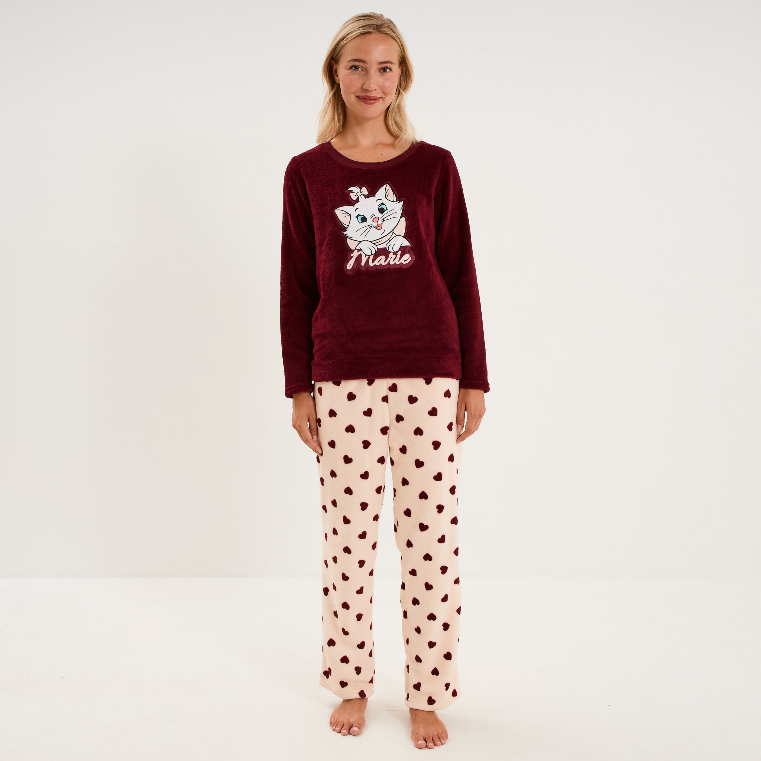 Ensemble pyjama velours Les Artistochats bordeaux femme