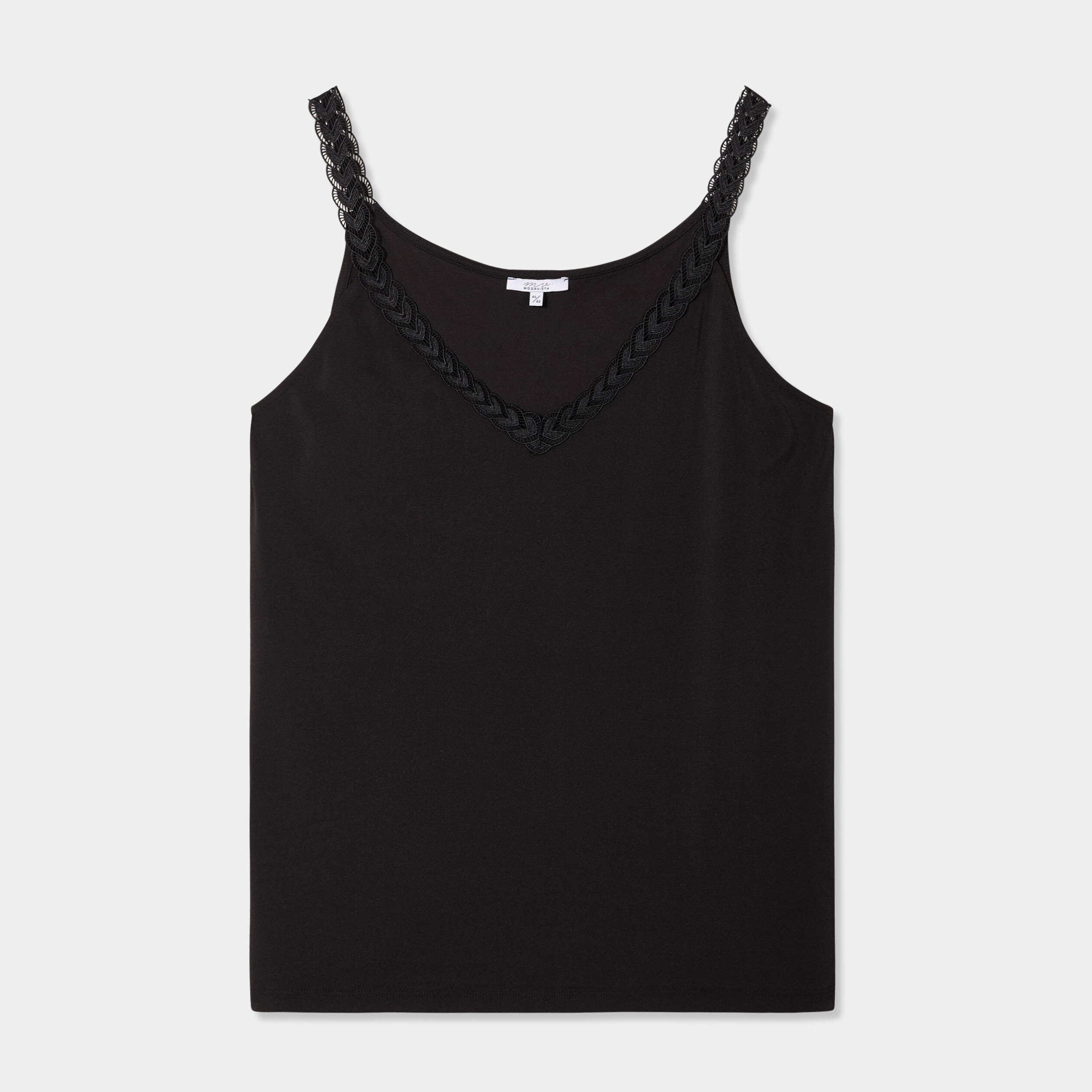 debardeur col v bretelle macramee noir femmegt Débardeur col V bretelle macramée noir femme grande taille