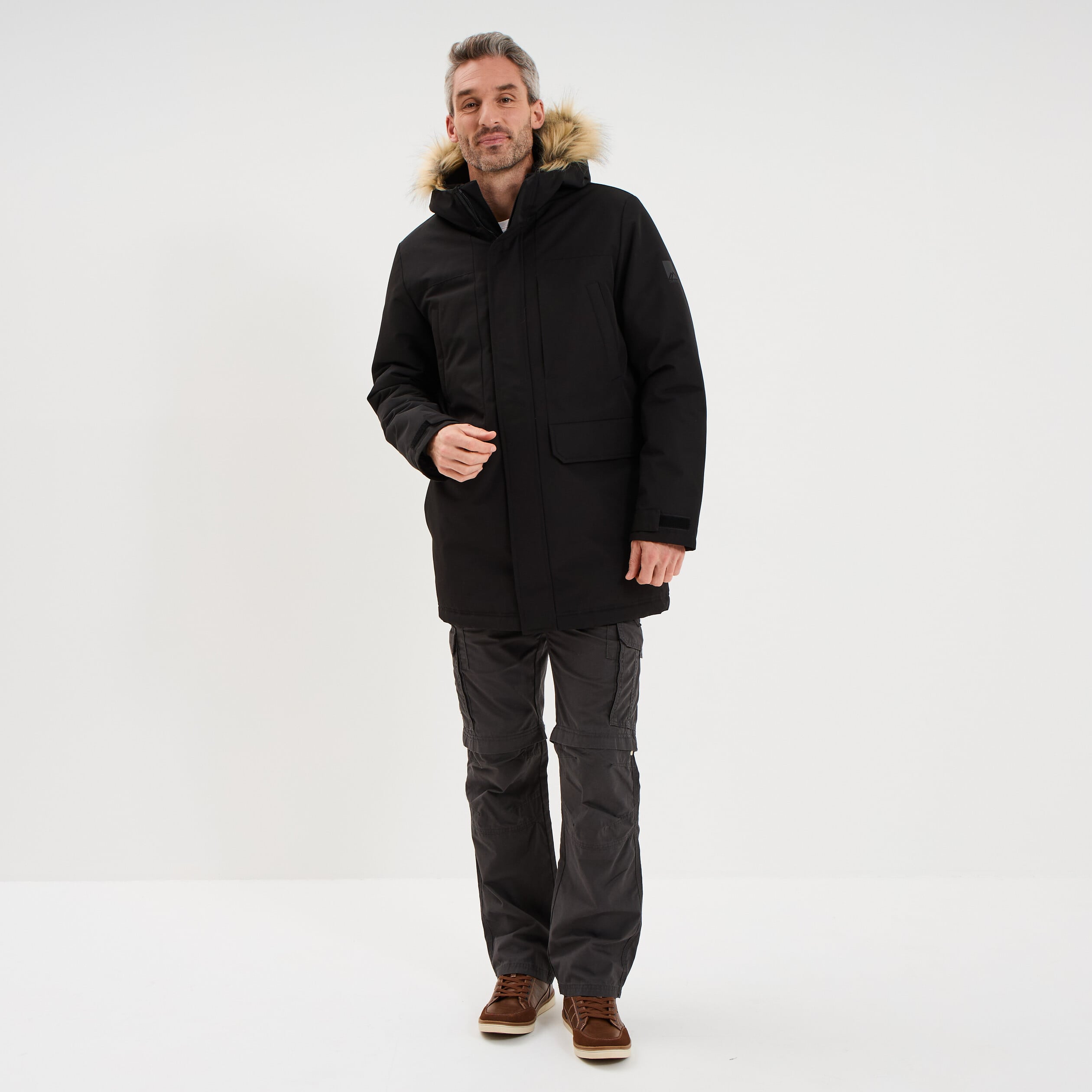 Parka &agrave; capuche fausse fourrure noir homme