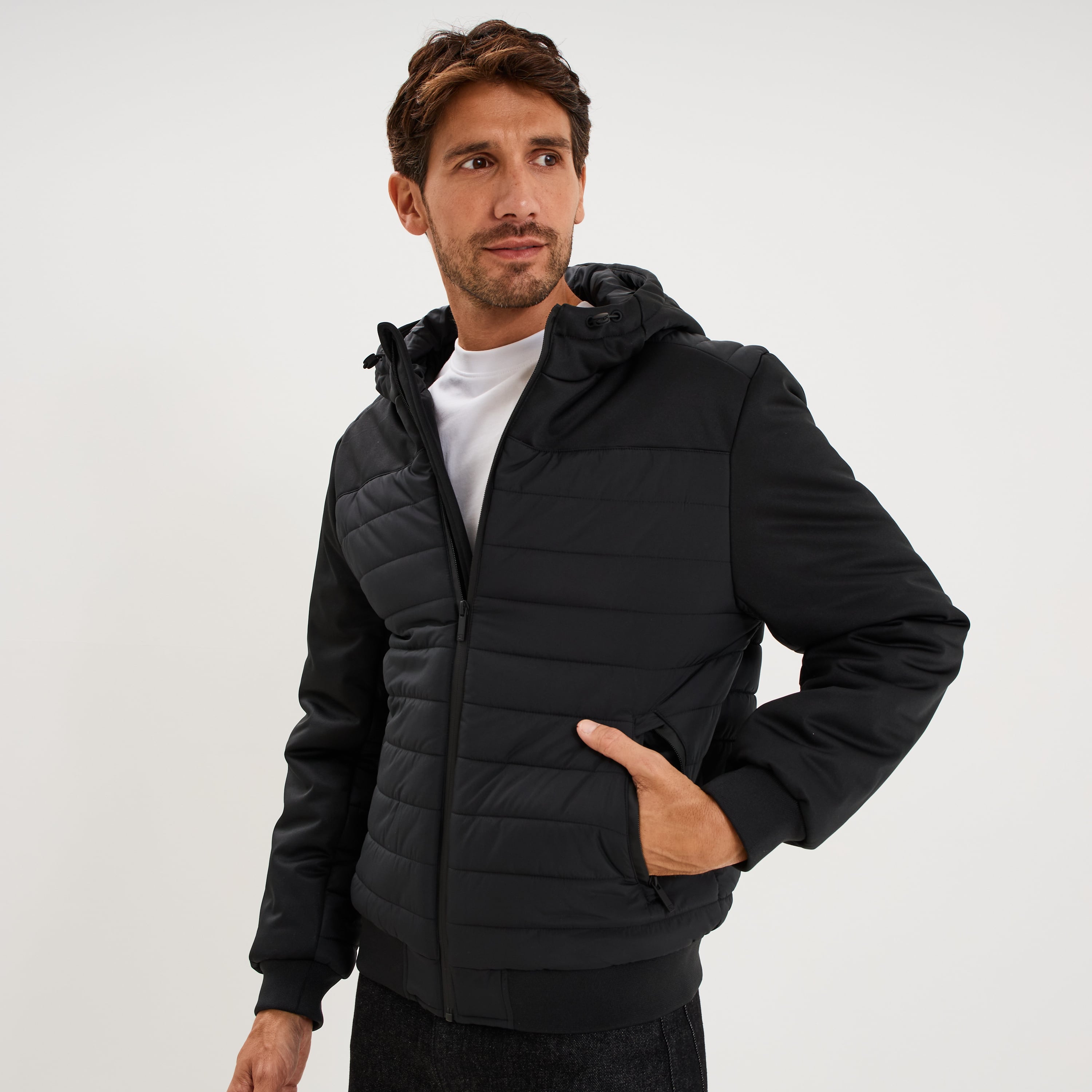 Blouson d&eacute;perlant &agrave; capuche noir homme