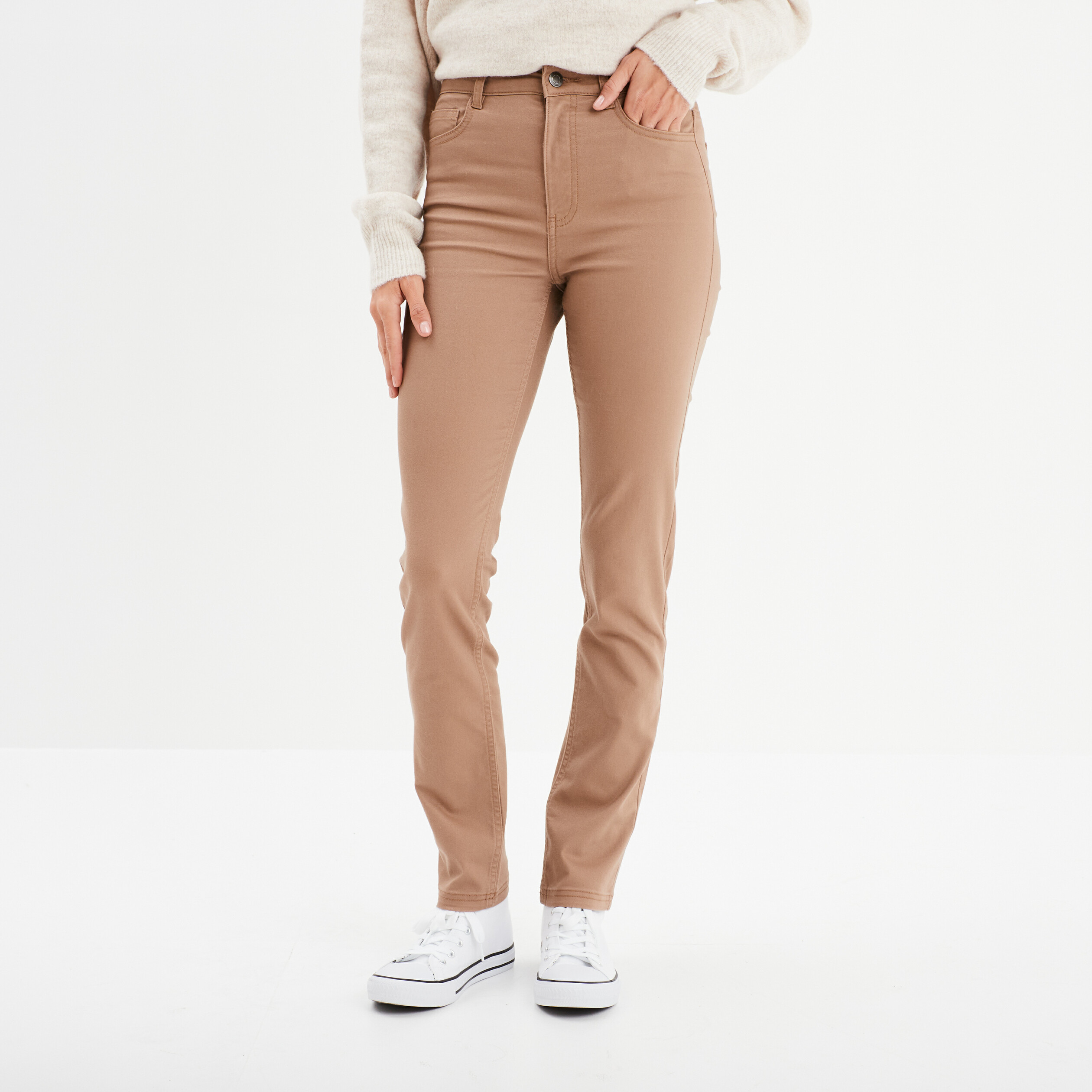 Pantalon slim marron femme sales