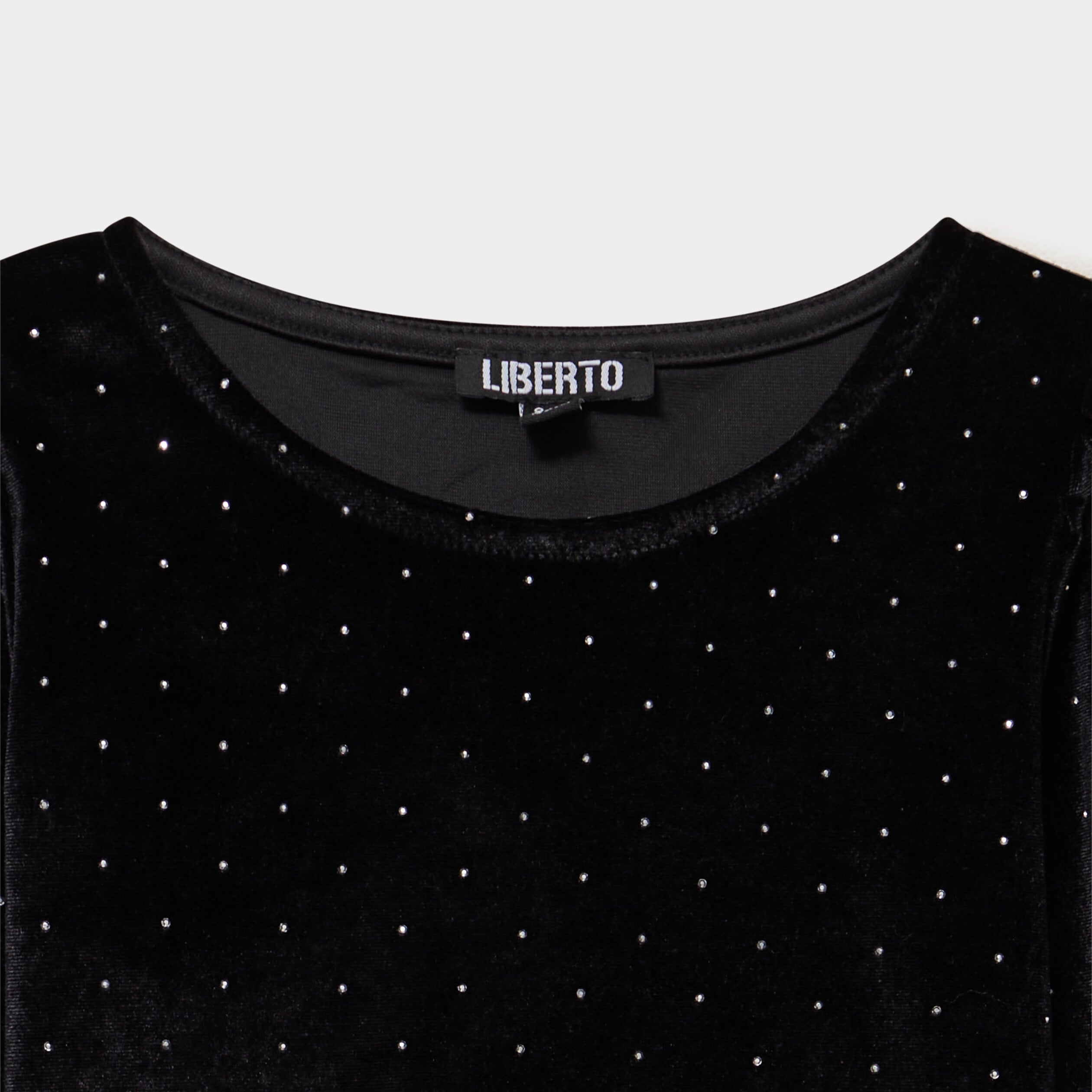 T-shirt ajust&eacute; effet velours &agrave; strass noir fille