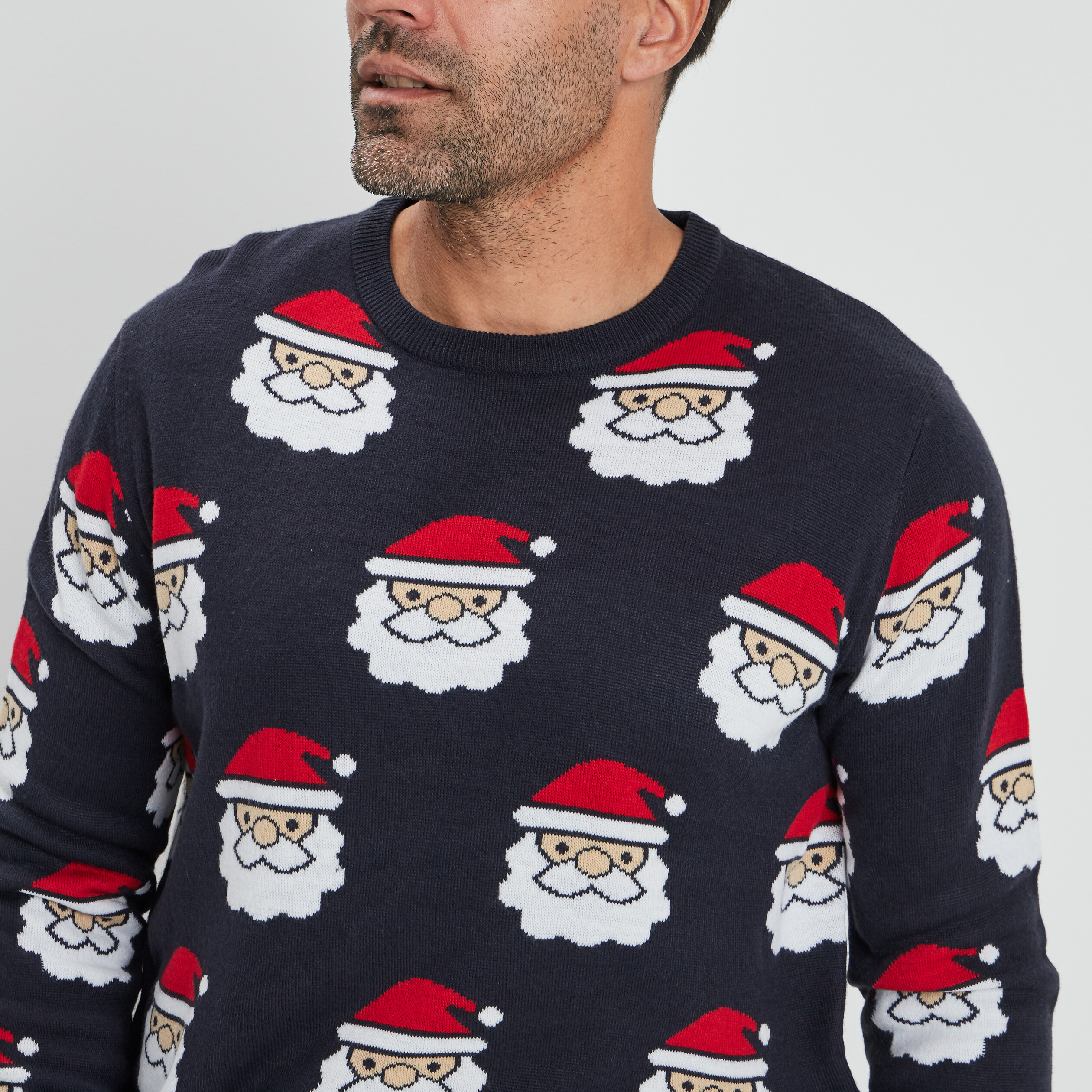 Pull de Noël avec col rond noir homme