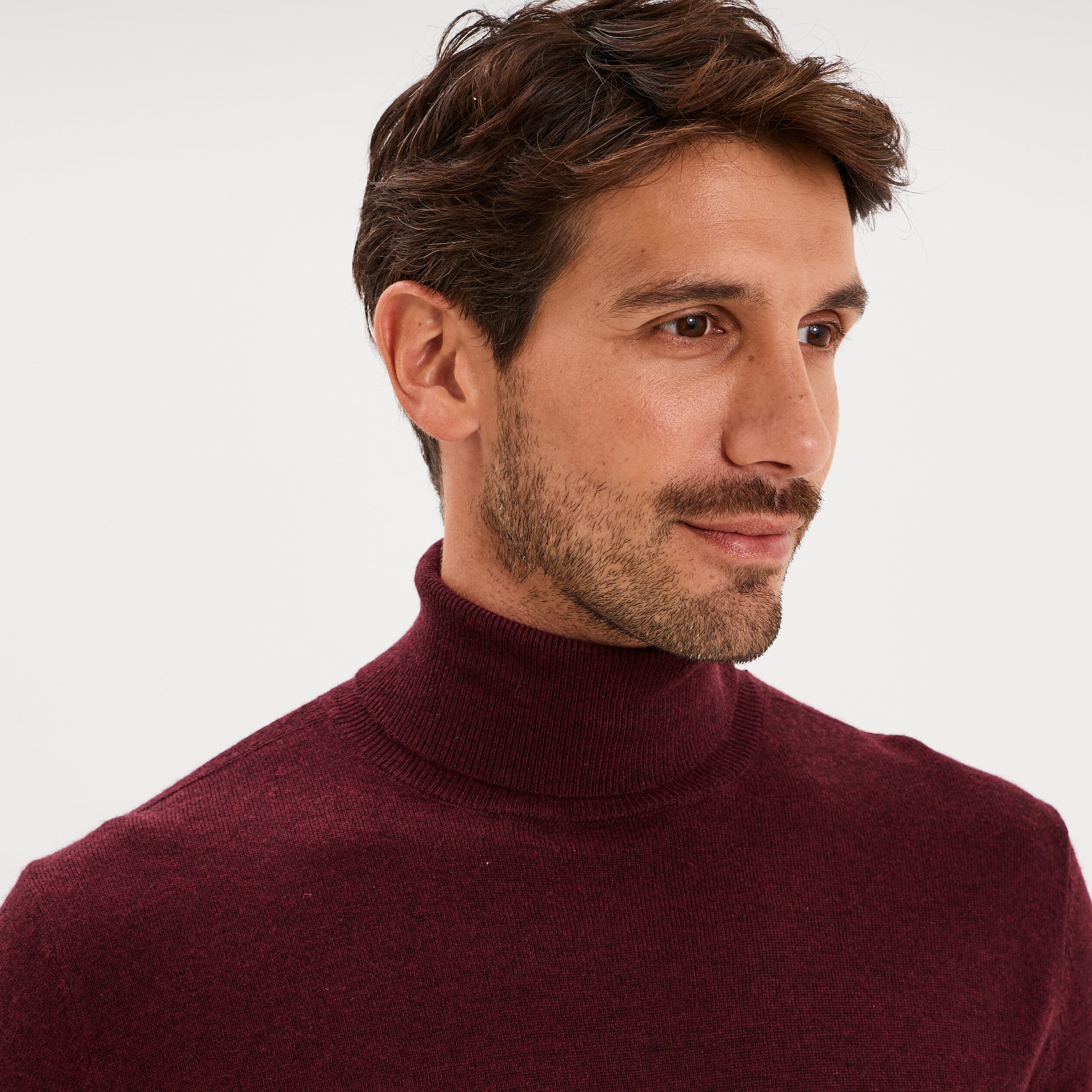 Pull col roul&eacute; manches longues violet fonc&eacute; homme