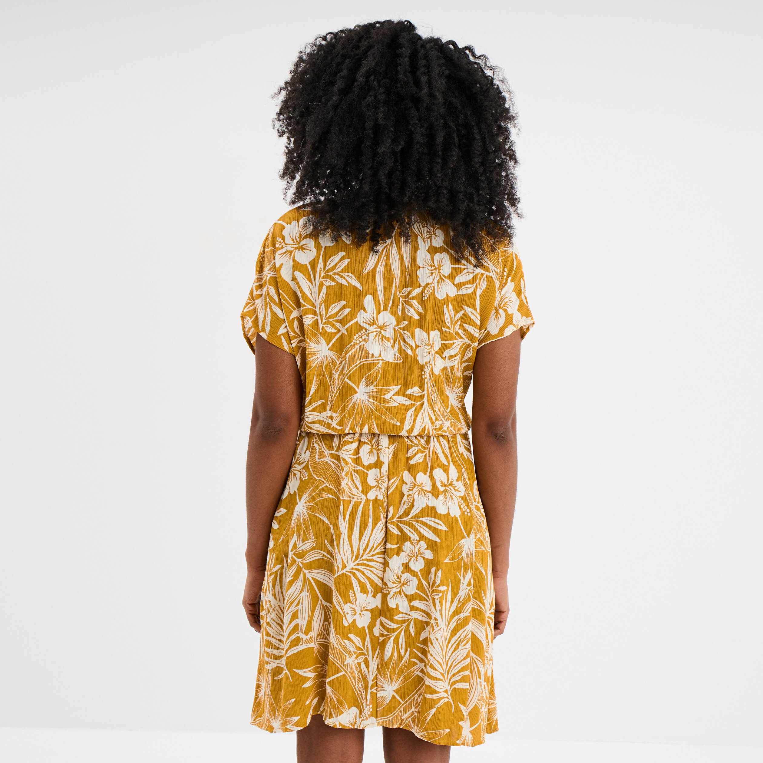 robe caftant courte col en v jaune or femme Robe caftant courte col en V jaune or femme