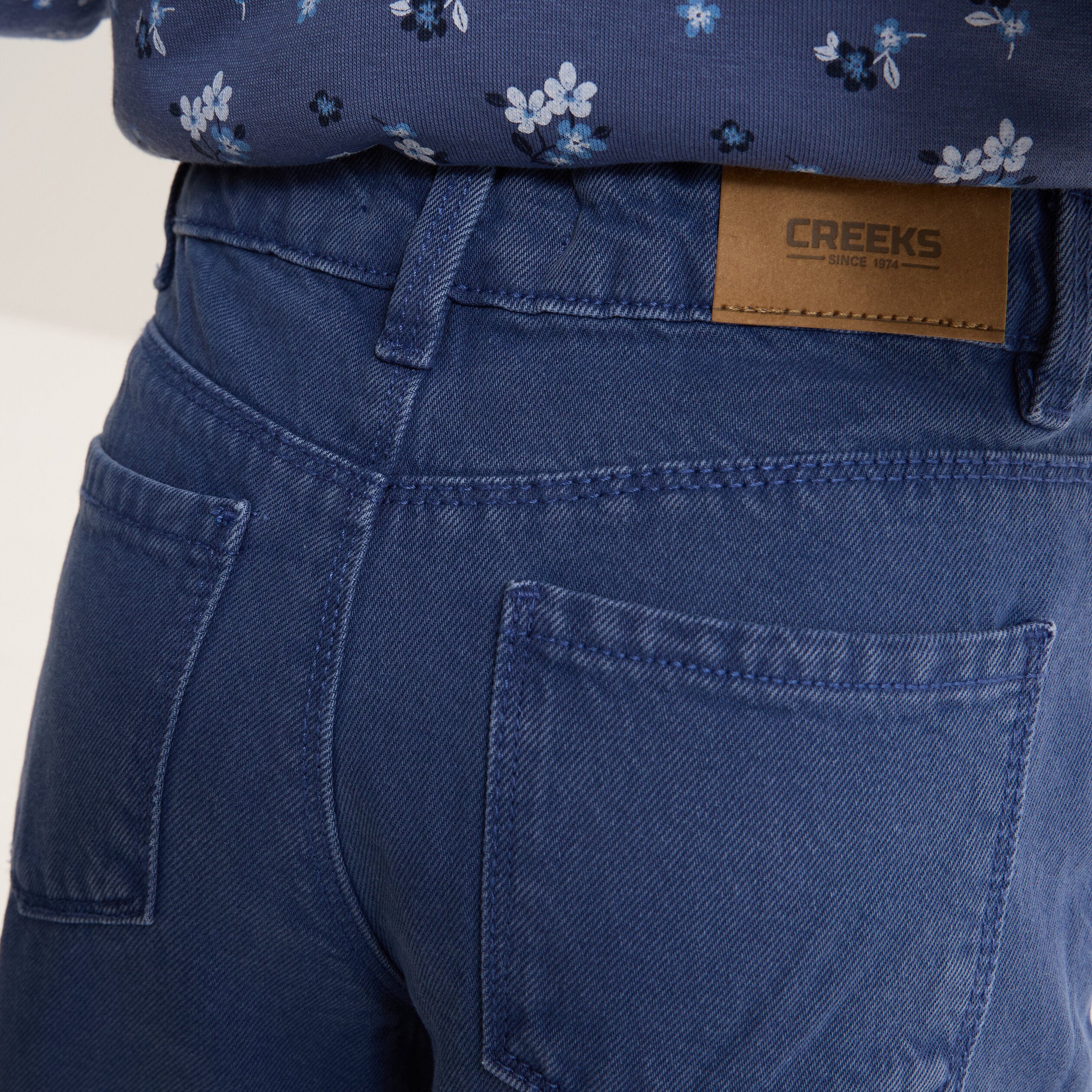 pantalon large 5 poches coton creeks bleu gris fille Pantalon large 5 poches coton Creeks bleu gris fille