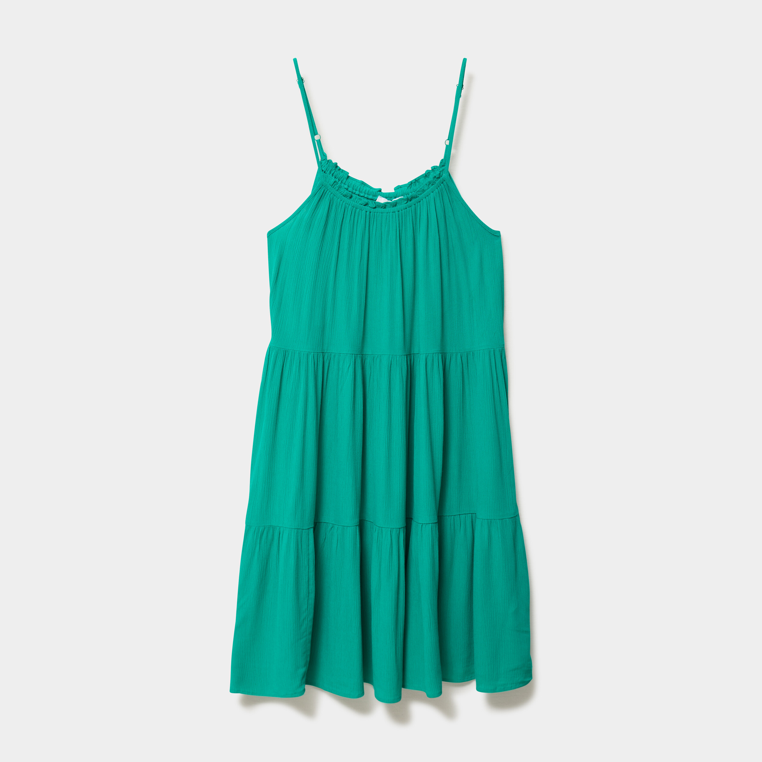 Robe fluide &agrave; volants fines bretelles vert canard femme