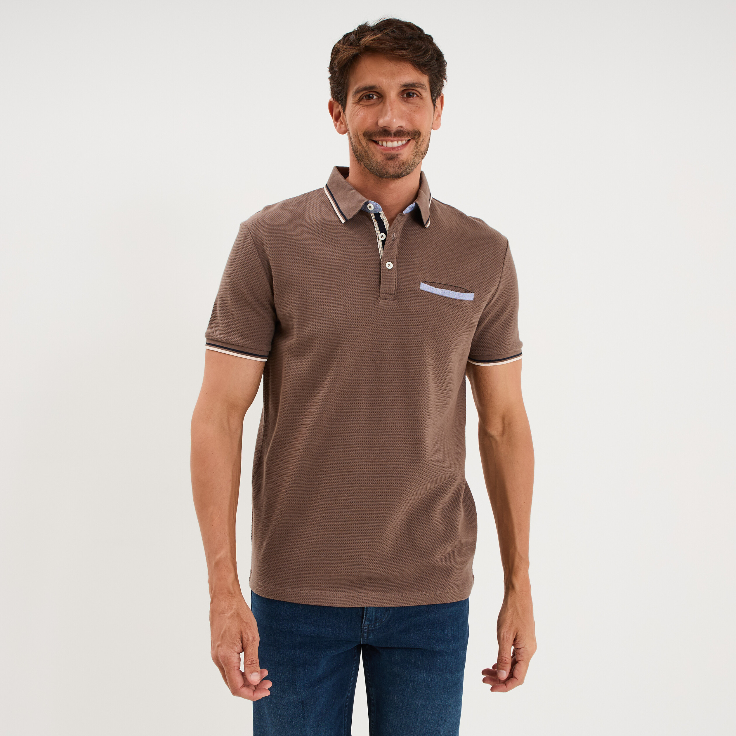 Polo piqu&eacute; manches courtes coton gris fonc&eacute; homme
