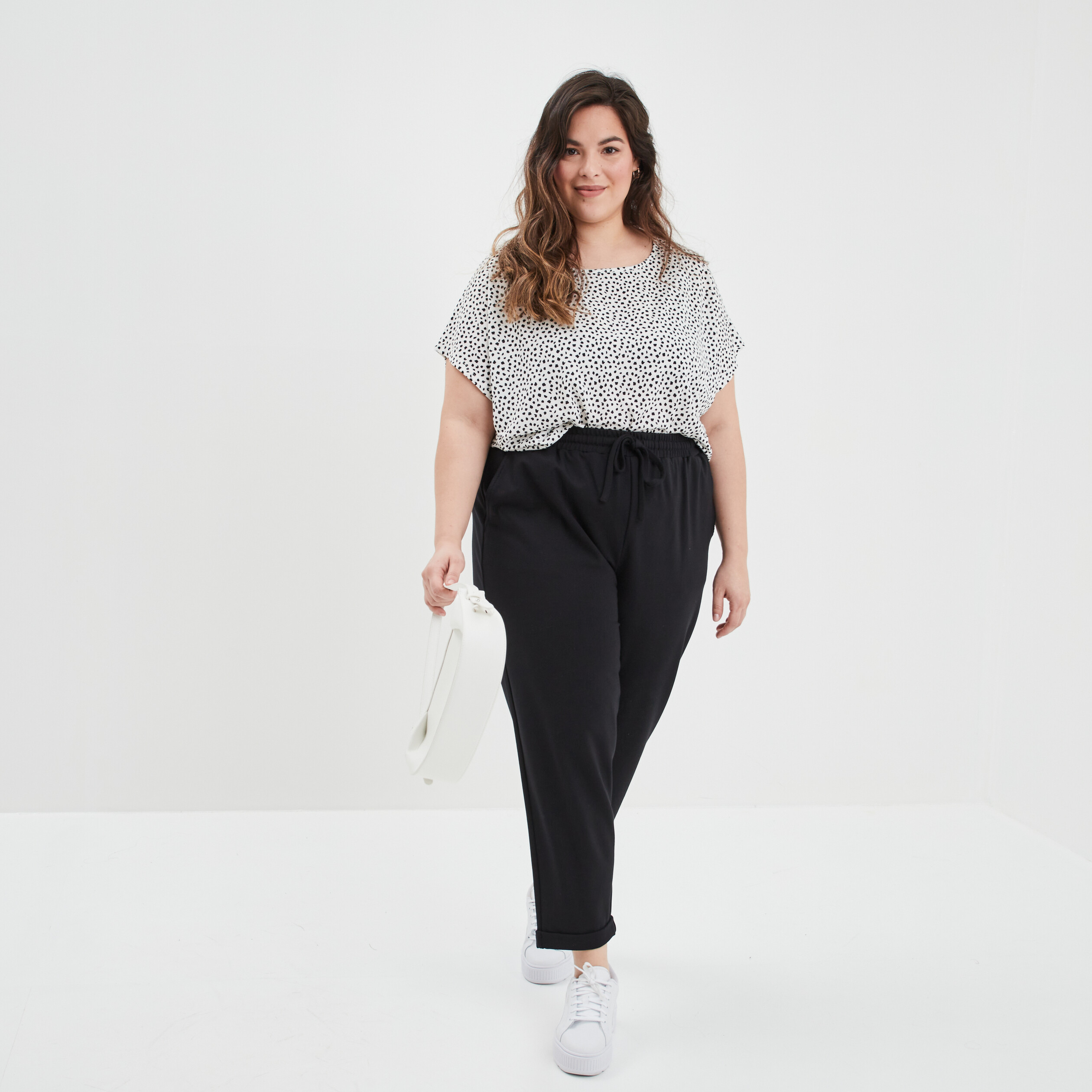 Pantalon de jogging taille élastiquée noir femme grande taille