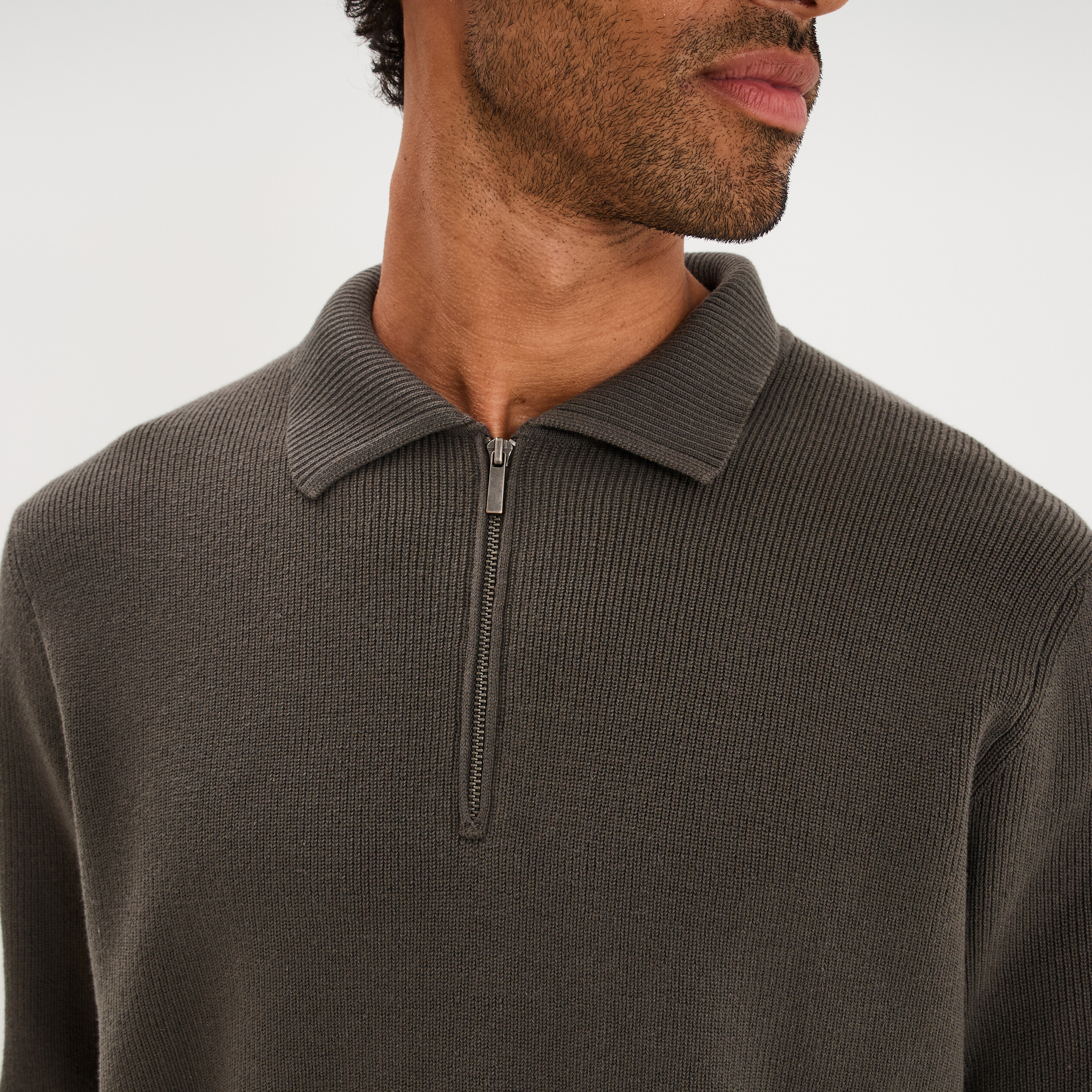 Pull col polo zipp&eacute; manches longues vert homme